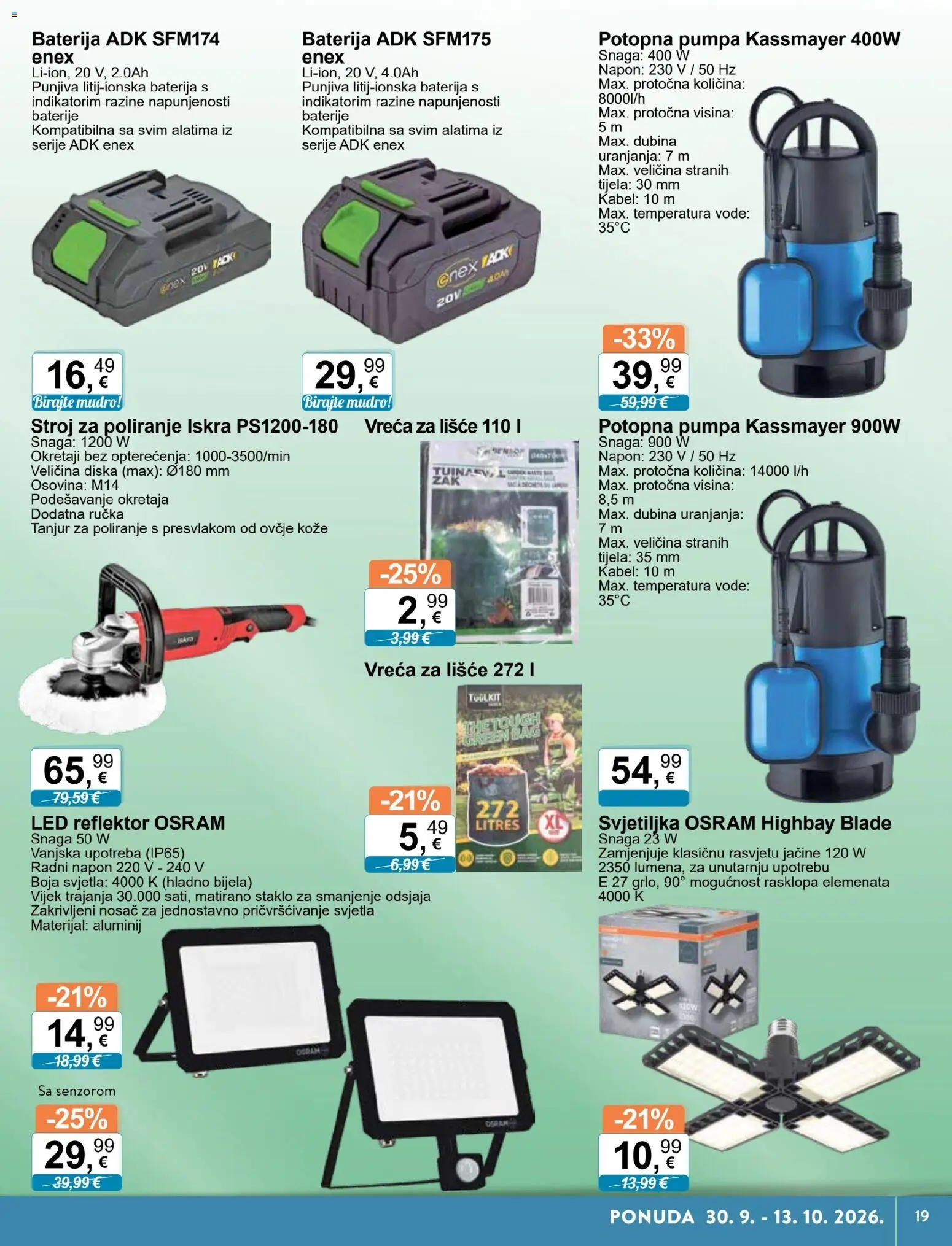 KTC katalog | vrijedi od 30.09.2026 | Stranica: 19 | Proizvodi: Led, Potopna pumpa, Staklo, Kabel