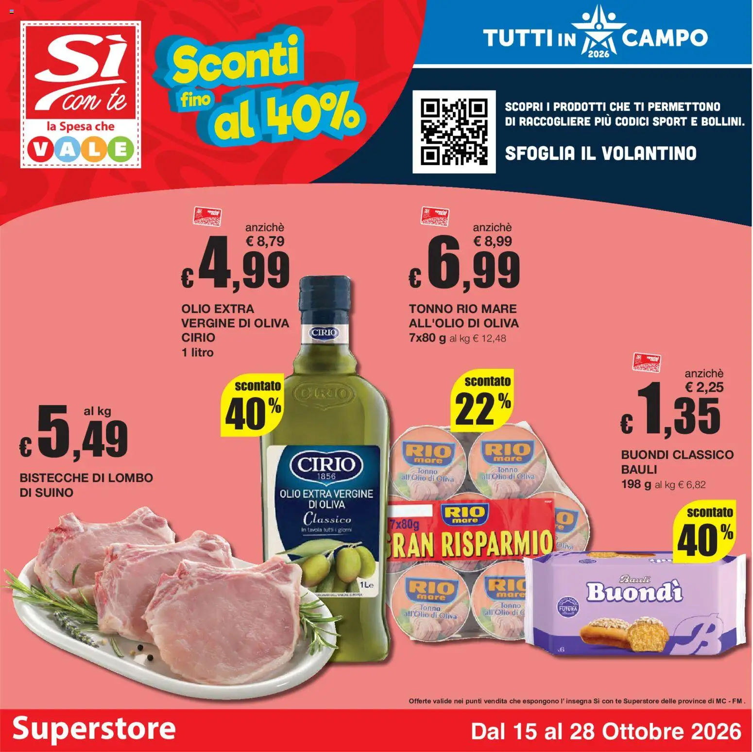 Volantino Sì con Te del 15/10/2026 | Pagina: 1 | Prodotti: Suino, Olio, Tonno, Olio extra vergine