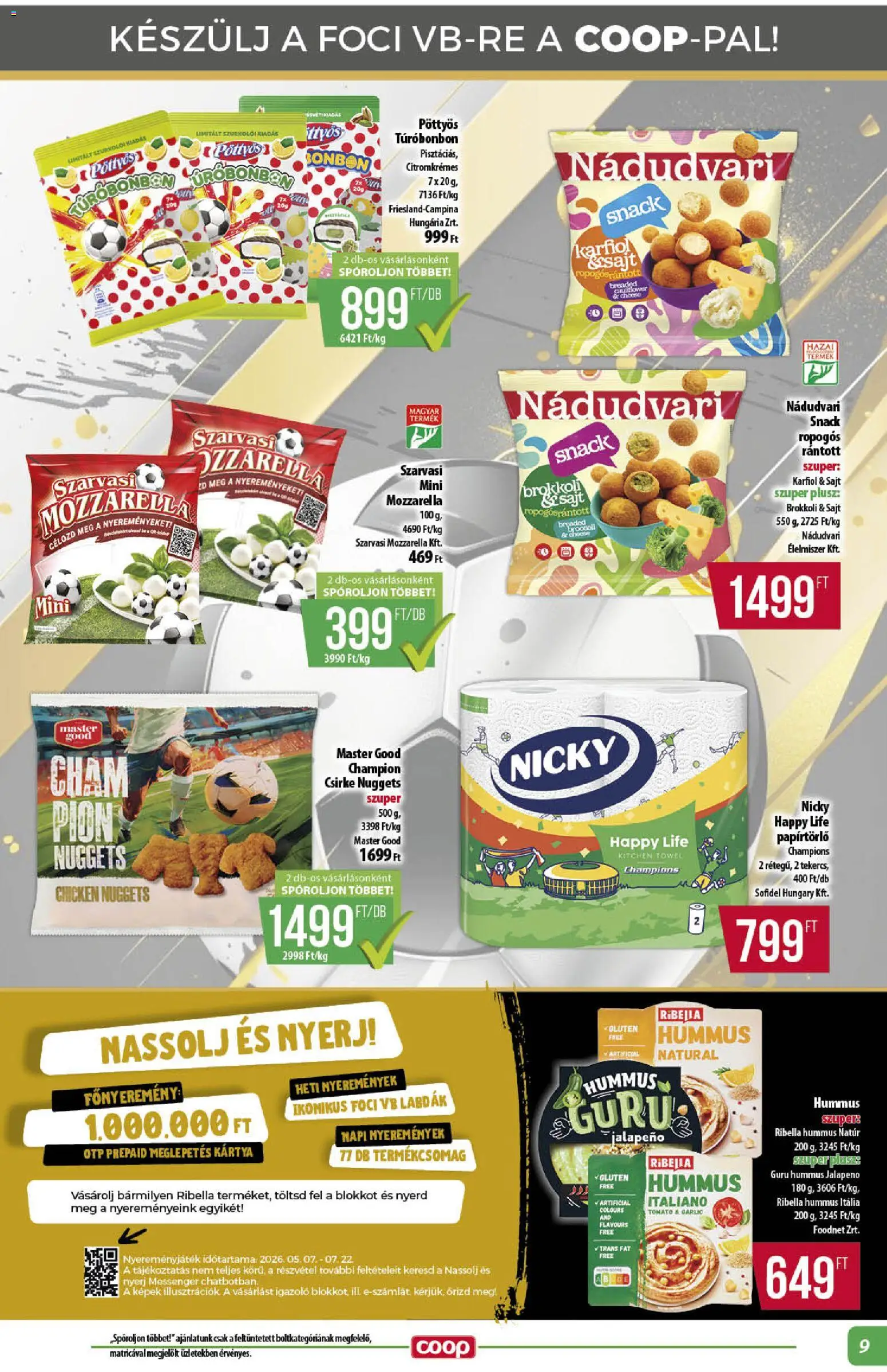 COOP akciós ujság - amely érvényes a következő dátumtól: 25.06.2026 | Oldal: 9 | Termékek: Mozzarella, Sajt, Jalapeno, Brokkoli