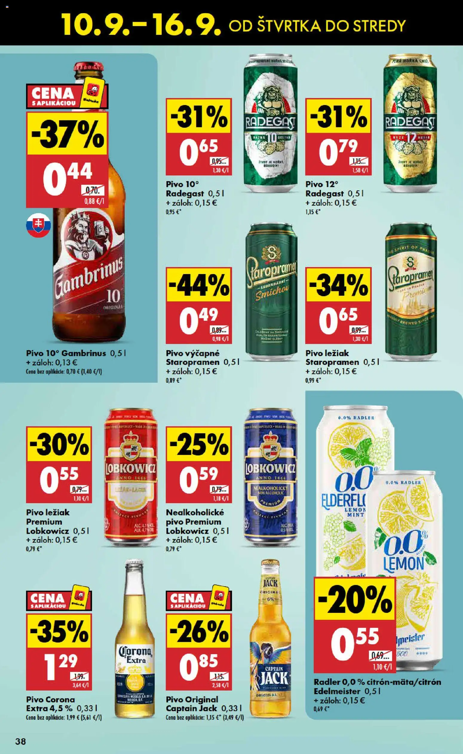Nové Biedronka akcie – leták je platný od 10.09.2026 | Strana: 38 | Produkty: Pivo, Radler, Staropramen, Nealkoholické pivo