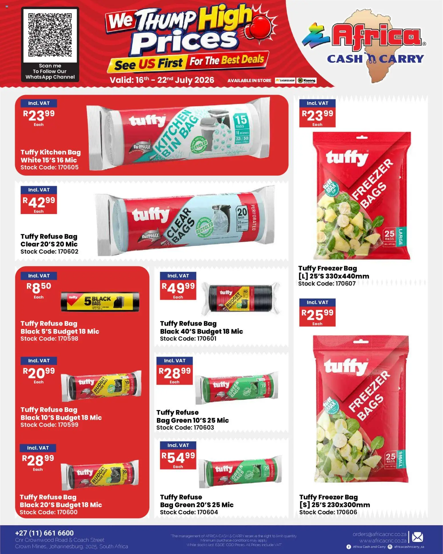 New Africa Cash & Carry catalogue – valid from 16/07/2026 | Page: 49 | Products: Bag, Freezer, Refuse bags, Stock