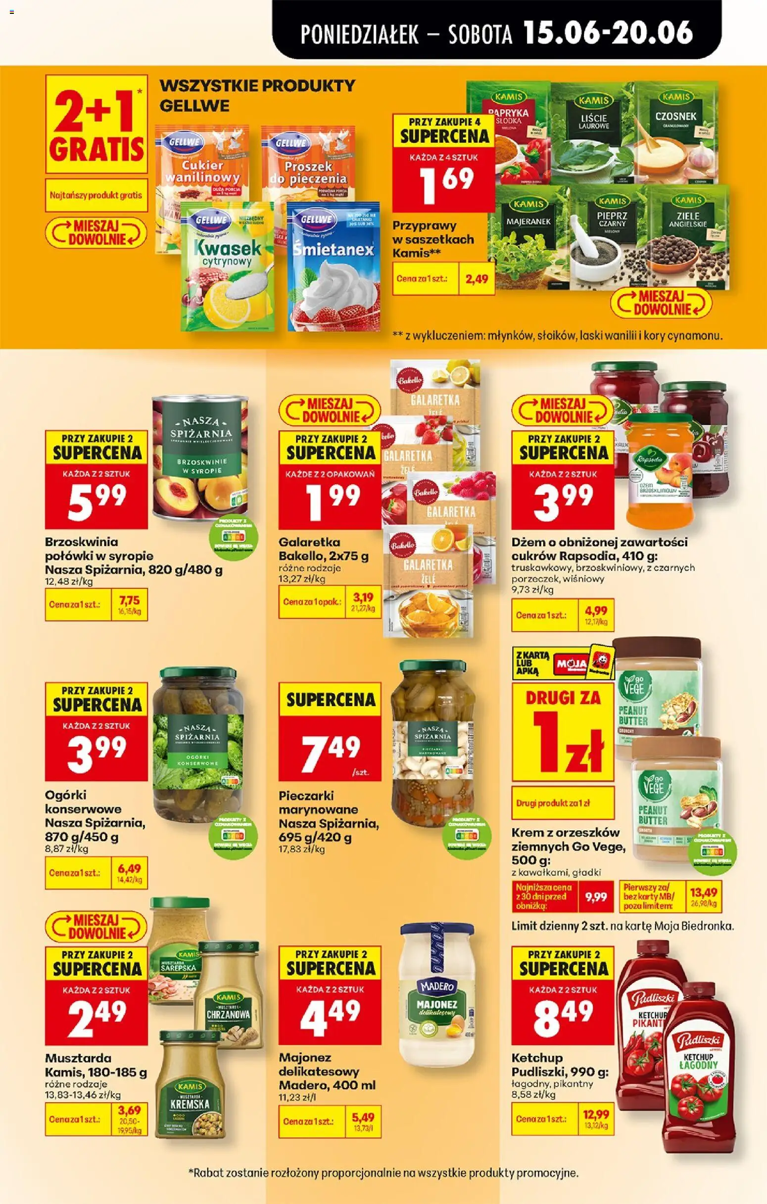 Biedronka gazetka od poniedziałku od 15.06.2026 | Strona: 57 | Produkty: Brzoskwinia, Galaretka, Ketchup, Musztarda