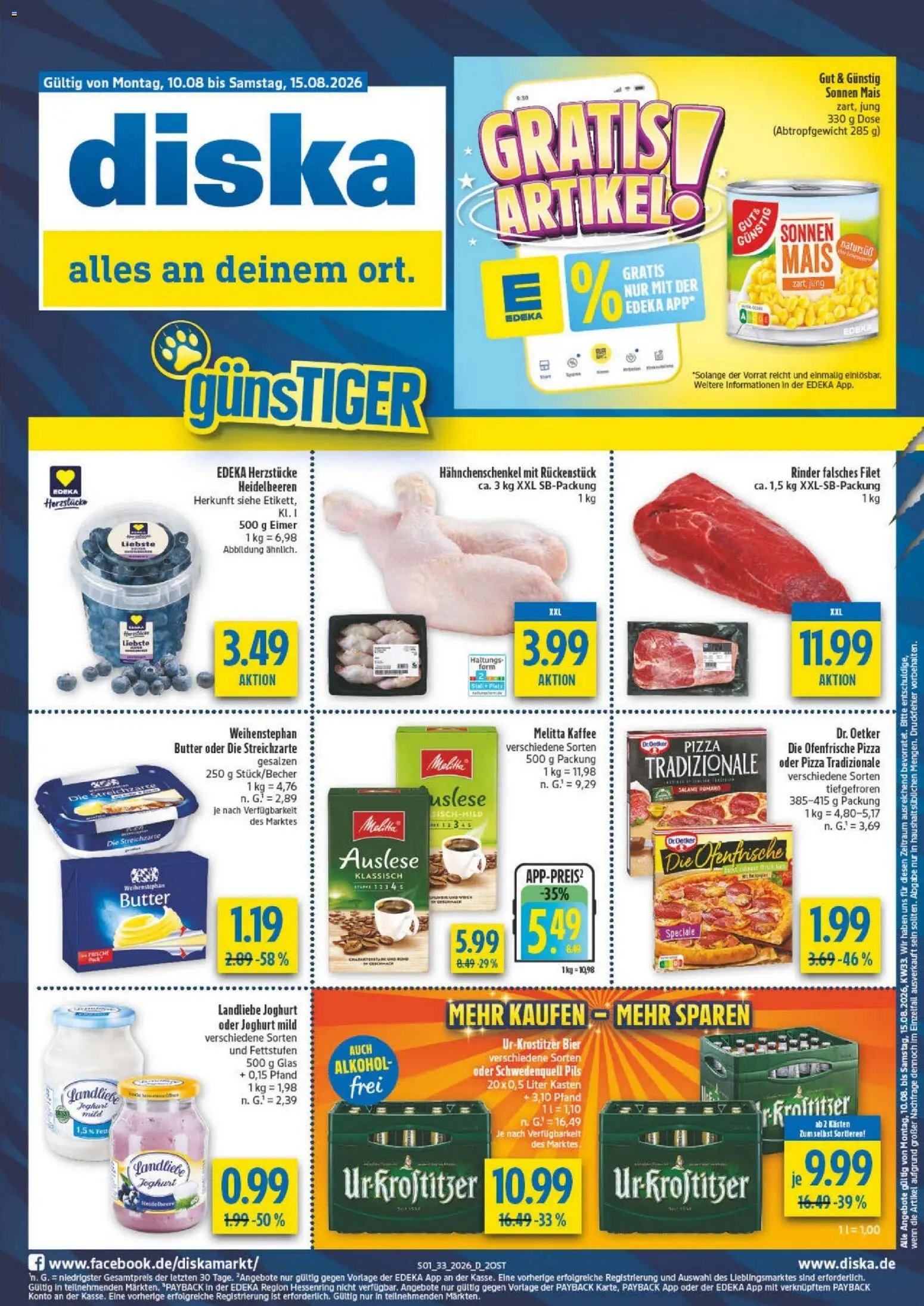 Diska - Diska Angebote Sachsen-Thüringen KW33 – gültig ab 10.08.2026 | Seite: 1 | Produkte: Joghurt, Ofenfrische, Heidelbeeren, Pizza