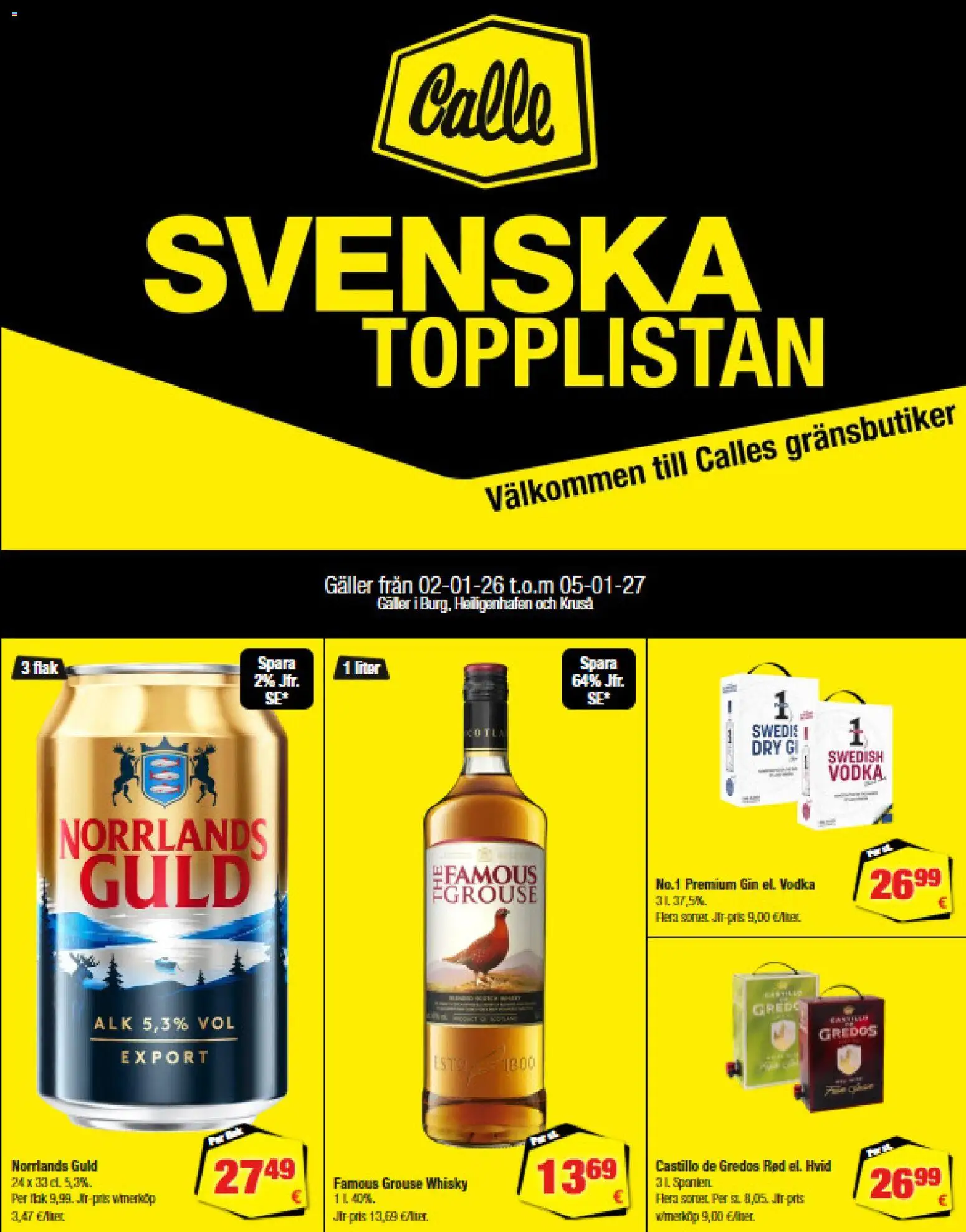 Calle tilbudsavis – gyldig fra 02.01.2026 | Side: 1 | Produkter: Gin, Vodka, Whisky