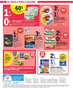 E.Leclerc - Prévisualisation de FINES TRANCHES DE JAMBON CRU NATURE "AOSTE", 6 tranches + 3 tranches. 100 g + 50 g offerts (150 g). Le kg: 21,67 €. Egalement disponible au même prix Serrano STG (Origine Espagne). valide à partir de 28.04.2026 | Page: 8 | Produits: Citron, Pêche, Jeux, Saumon