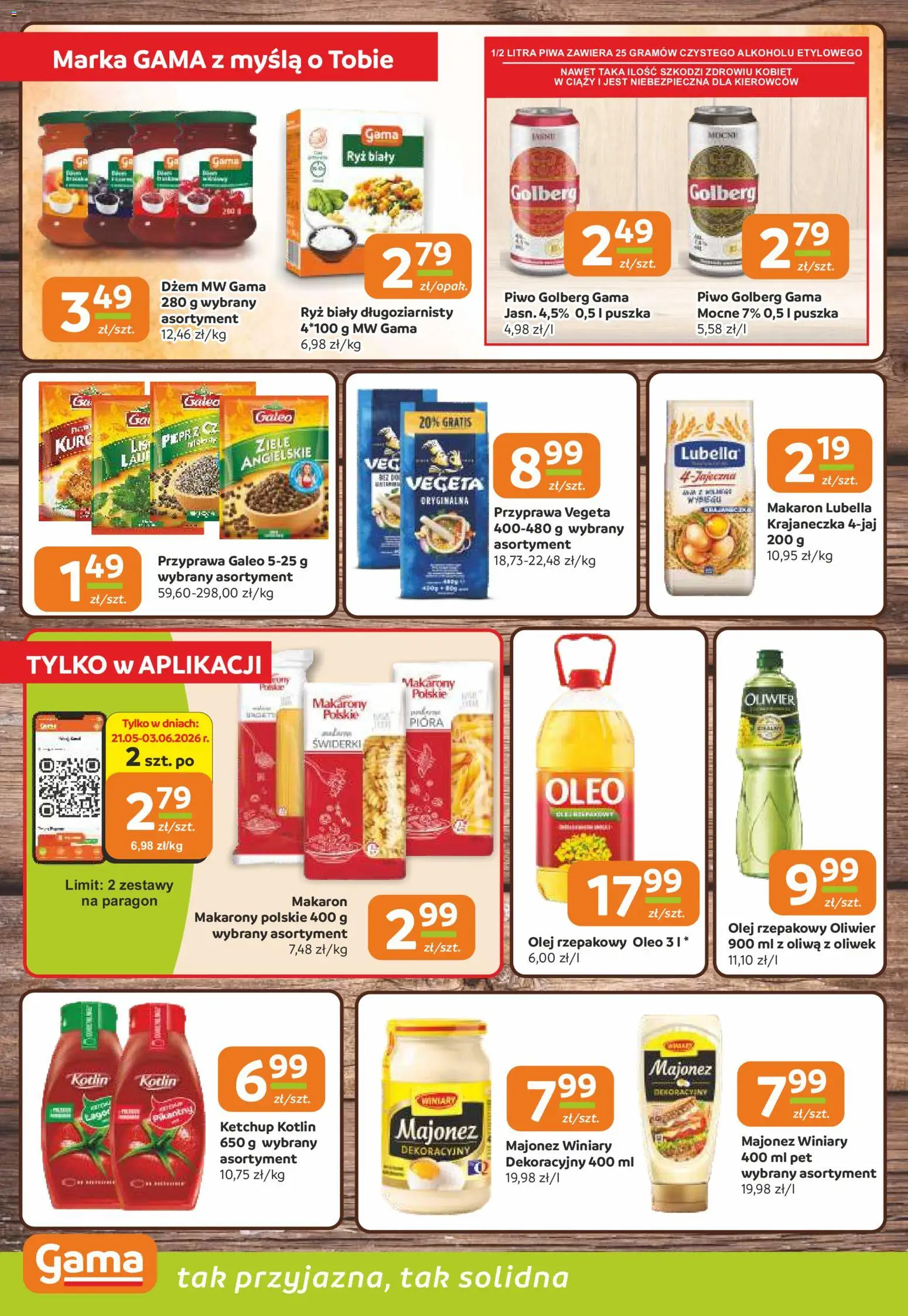 Gama gazetka od 21.05.2026 | Strona: 8 | Produkty: Olej rzepakowy, Majonez winiary, Piwo, Makarony