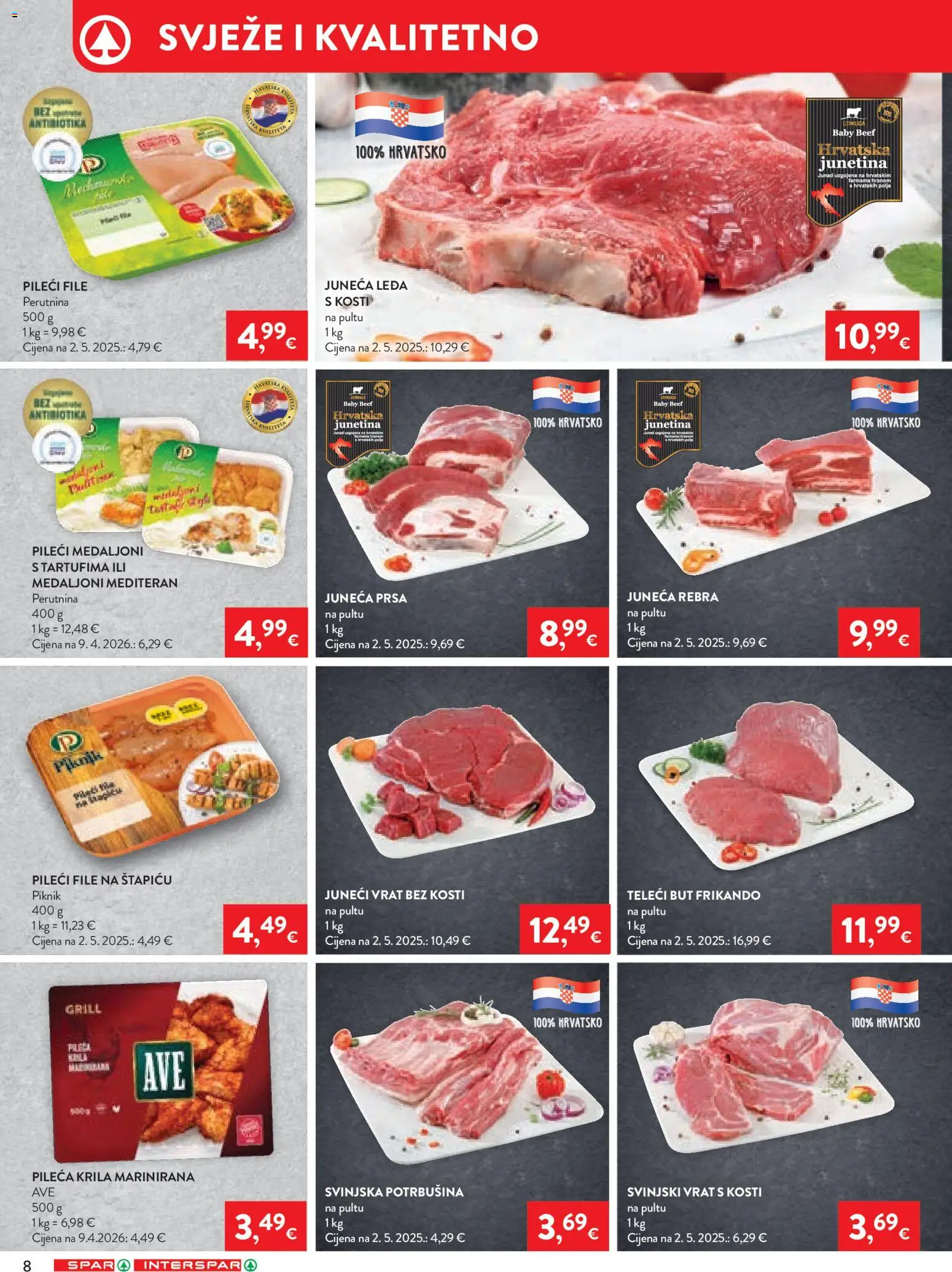 Interspar katalog | vrijedi od 04.08.2026 | Stranica: 8 | Proizvodi: Pileća krila, Pileći file, Junetina, Juneca leda