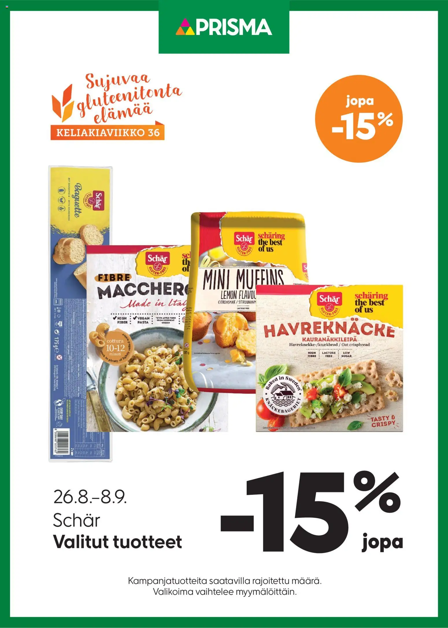 Prisma - Schär – voimassa 26/08/2026 alkaen | Sivu: 1 | Tuotteet: Pasta