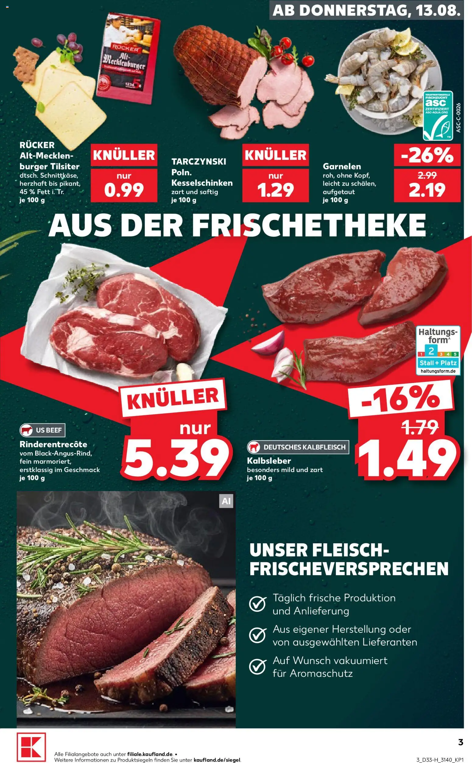 Kaufland Prospekt Leipzig – gültig ab 13.08.2026 | Seite: 3 | Produkte: Burger, Garnelen, Kalbsleber, Fleisch