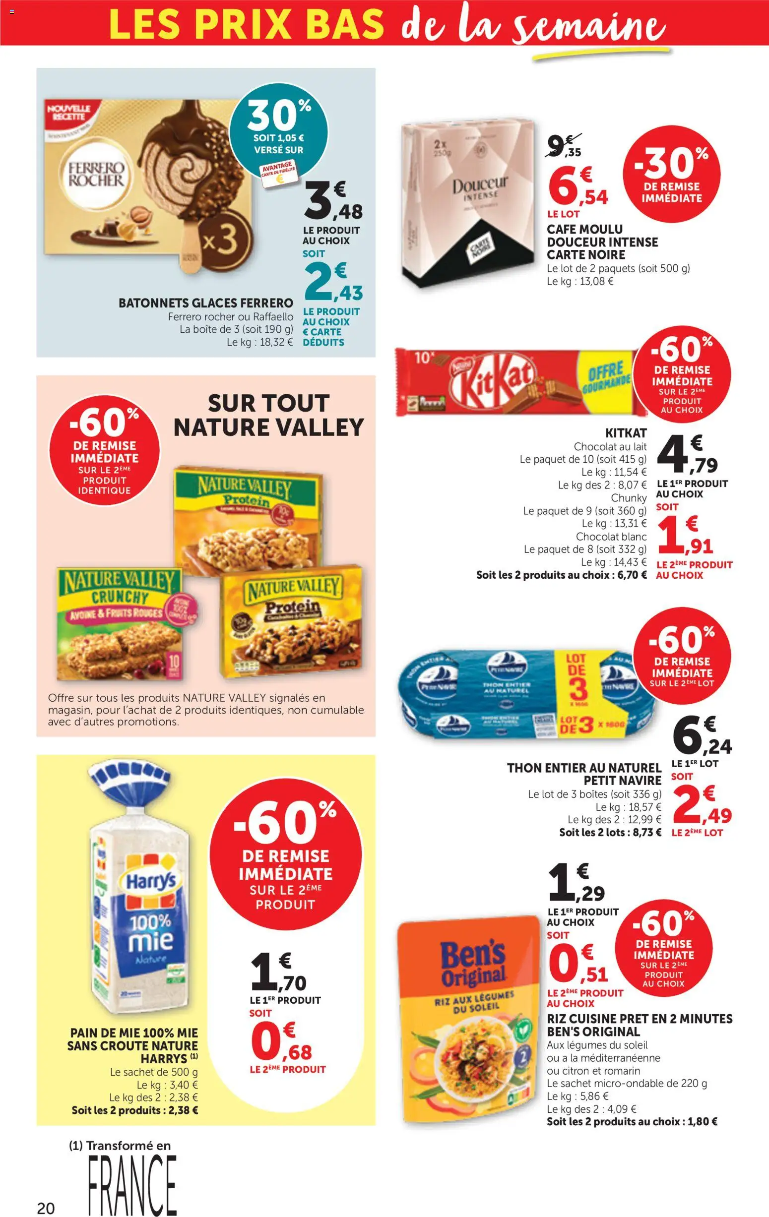{H1} | Page: 20 | Produits: Glaces, Chocolat blanc, Ferrero rocher, Riz