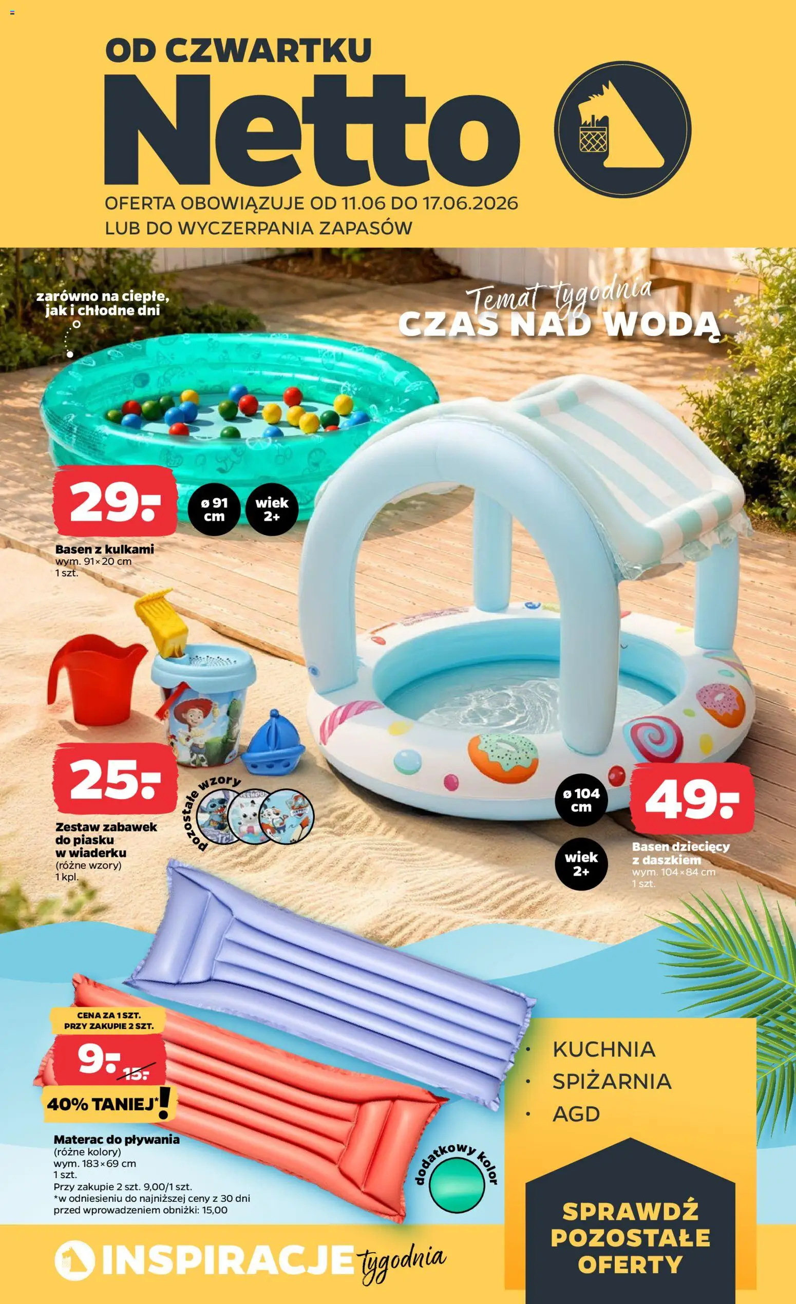 Netto gazetka od czwartku NonFood od 11.06.2026 | Strona: 1 | Produkty: Materac, Basen, Woda