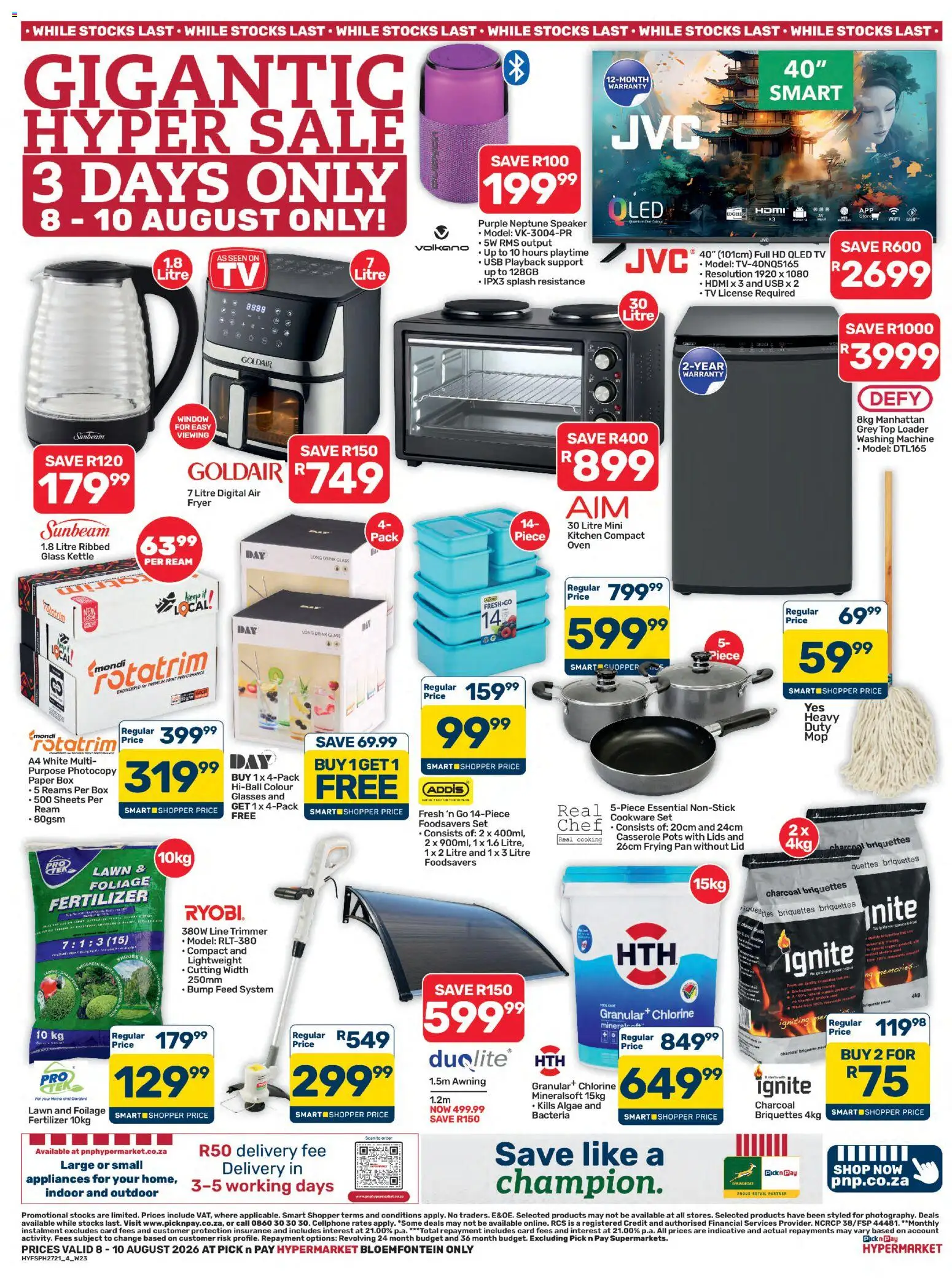 New Pick n Pay catalogue – valid from 08/08/2026 | Page: 4 | Products: Glasses, Washing machine, Oven, Pots