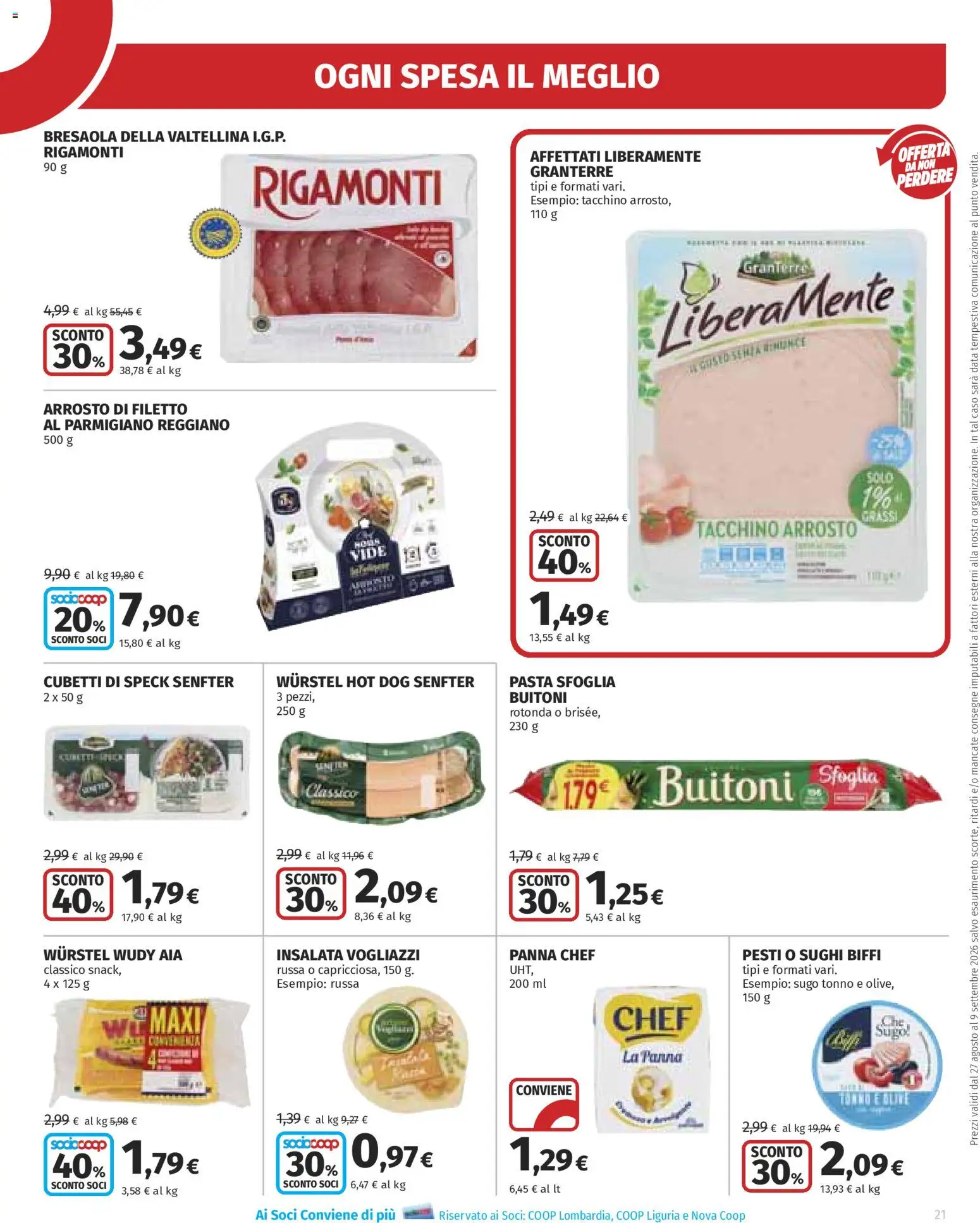 Volantino Ipercoop del 27/08/2026 | Pagina: 21 | Prodotti: Speck, Bresaola, Pasta sfoglia, Tacchino