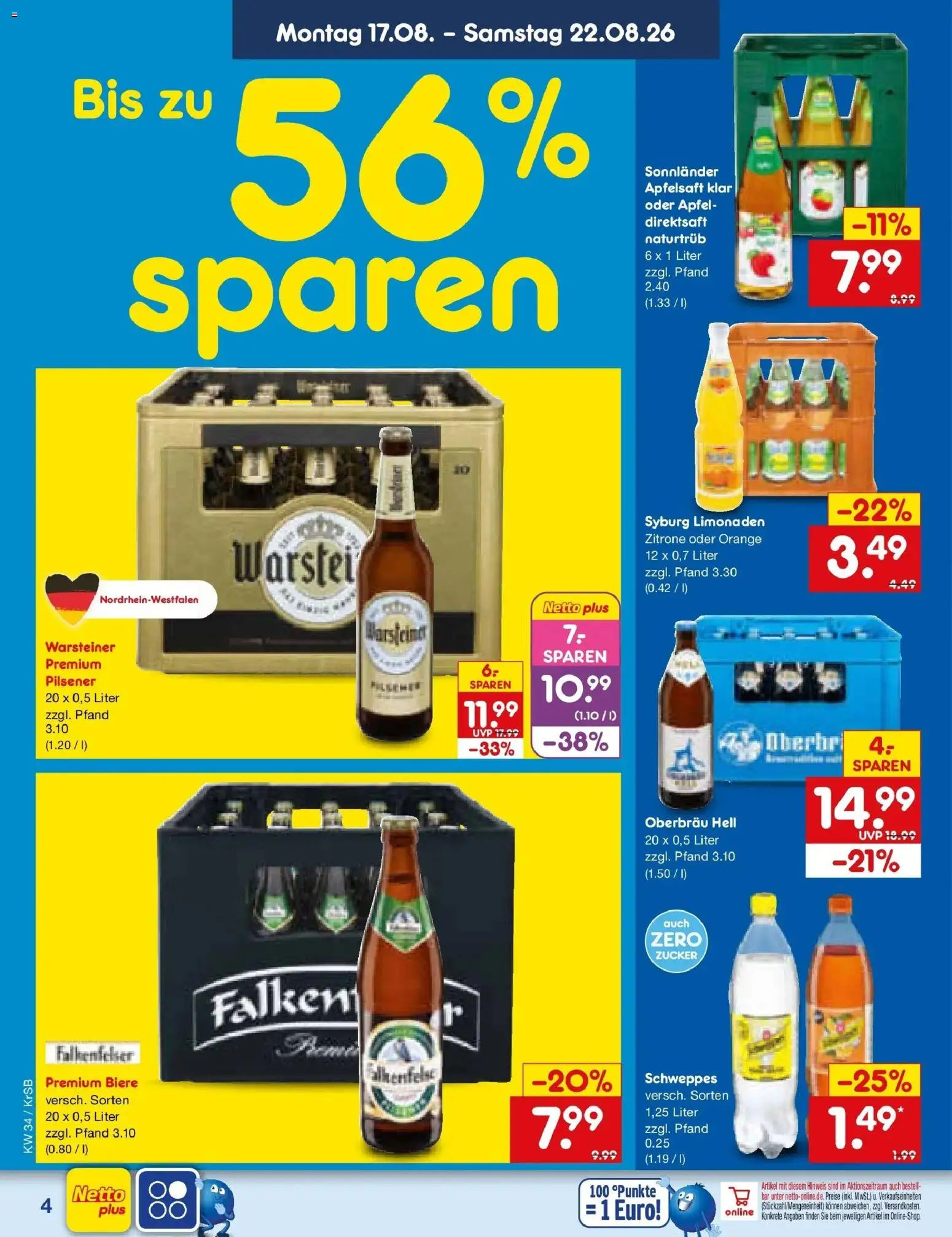 Netto Marken-Discount Prospekt Jüchen – gültig ab 17.08.2026 | Seite: 6 | Produkte: Äpfel, Apfelsaft, Warsteiner, Zitrone