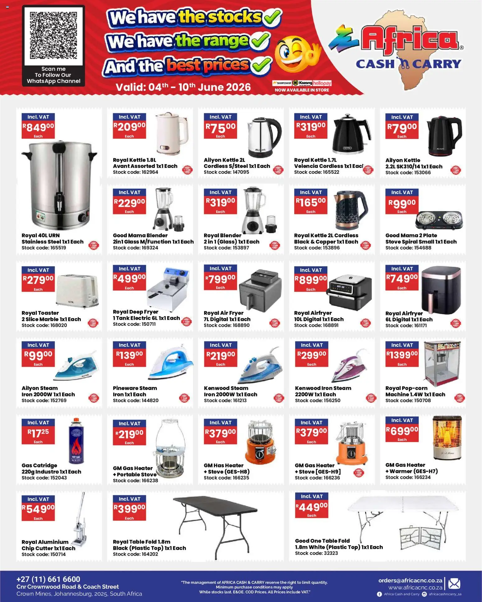 New Africa Cash & Carry catalogue – valid from 04.06.2026 | Page: 31 | Products: Kettle, Toaster, Table, Stock