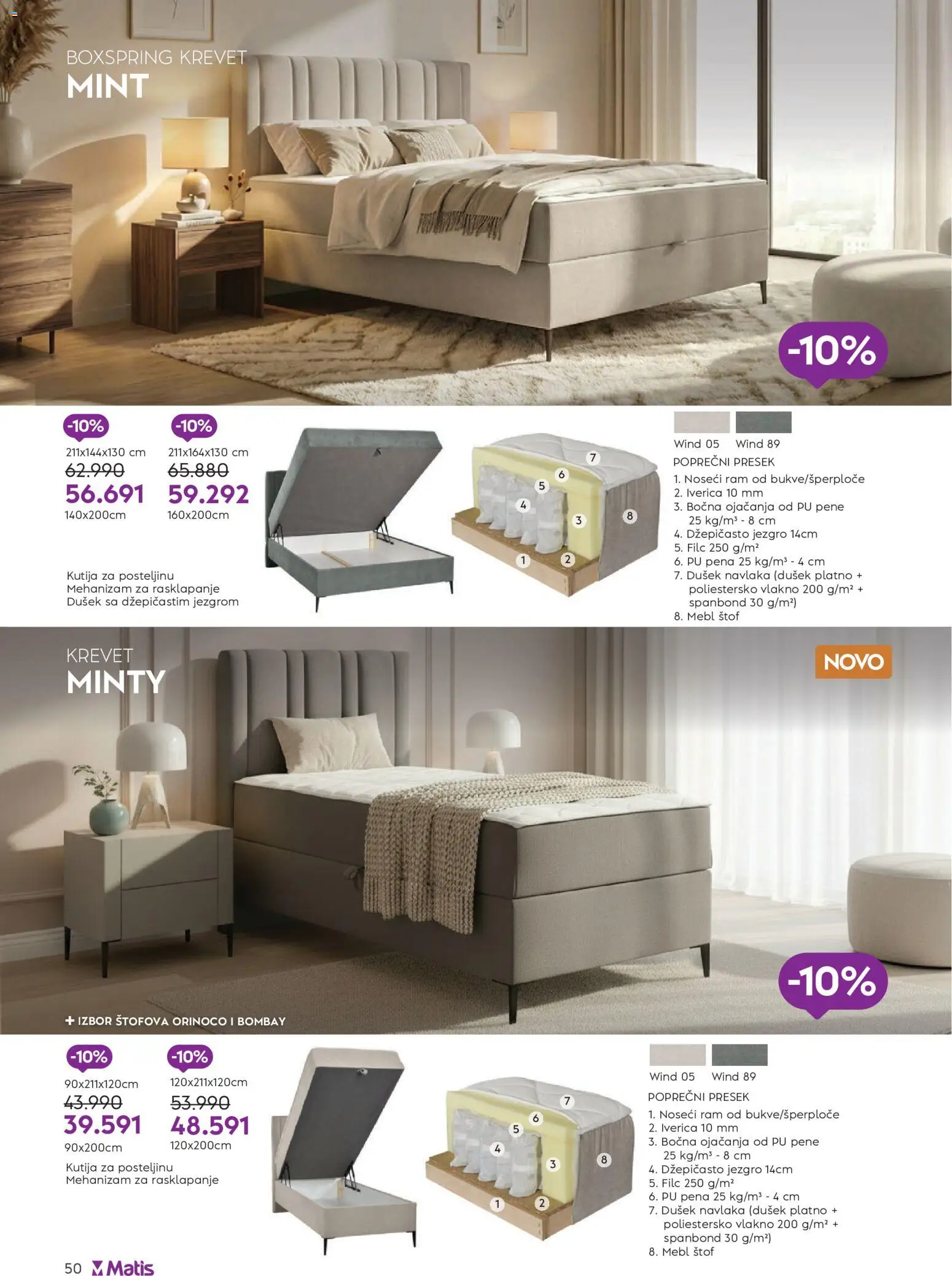 Matis katalog - važi od 01.08.2026 | Strana: 50 | Proizvode: Krevet, Dušek, Kutija