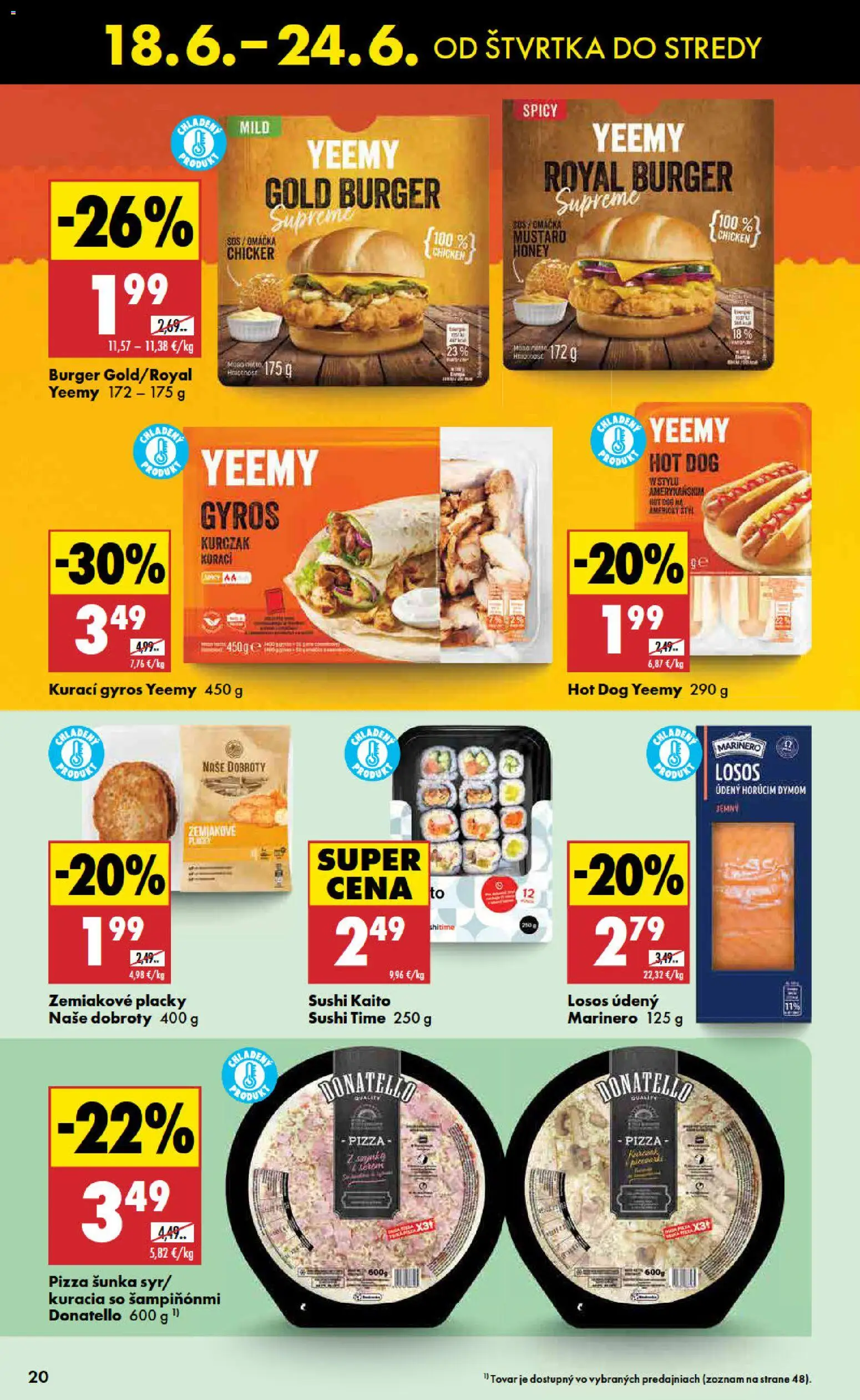 Nové Biedronka akcie – leták je platný od 18.06.2026 | Strana: 20 | Produkty: Šunka, Pizza, Losos, Sushi