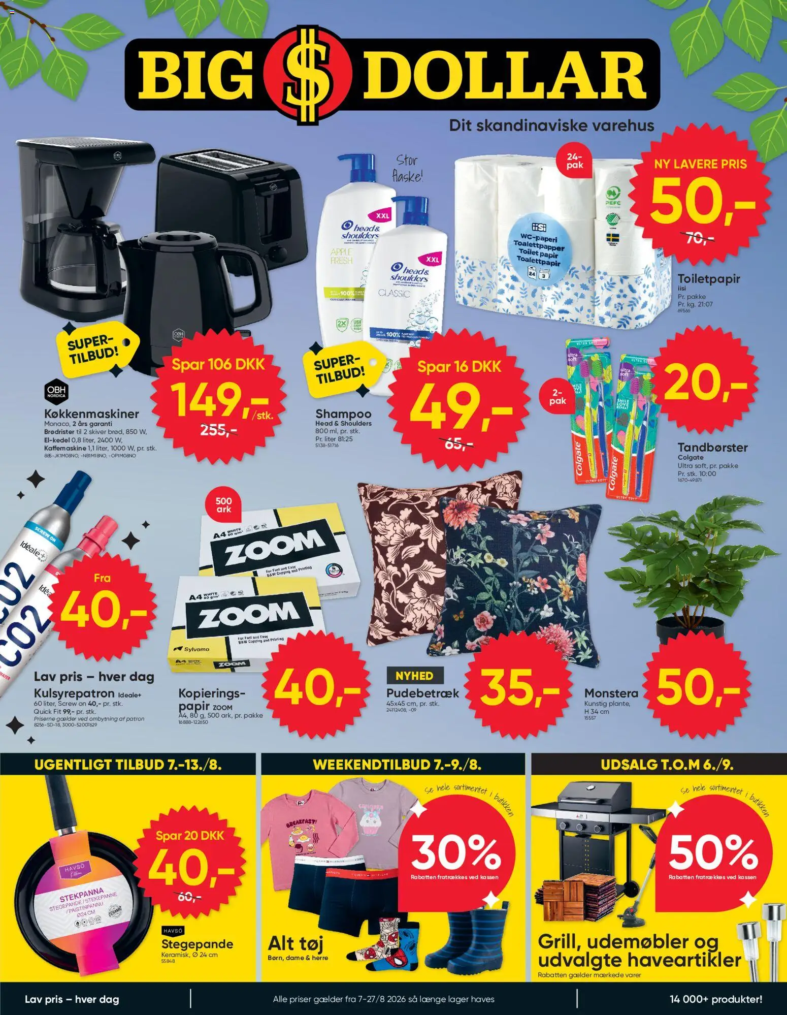 Bigdollar tilbudsavis – gyldig fra 07/08/2026 | Side: 1 | Produkter: Shampoo, Toilet, Kaffemaskine, Pudebetræk