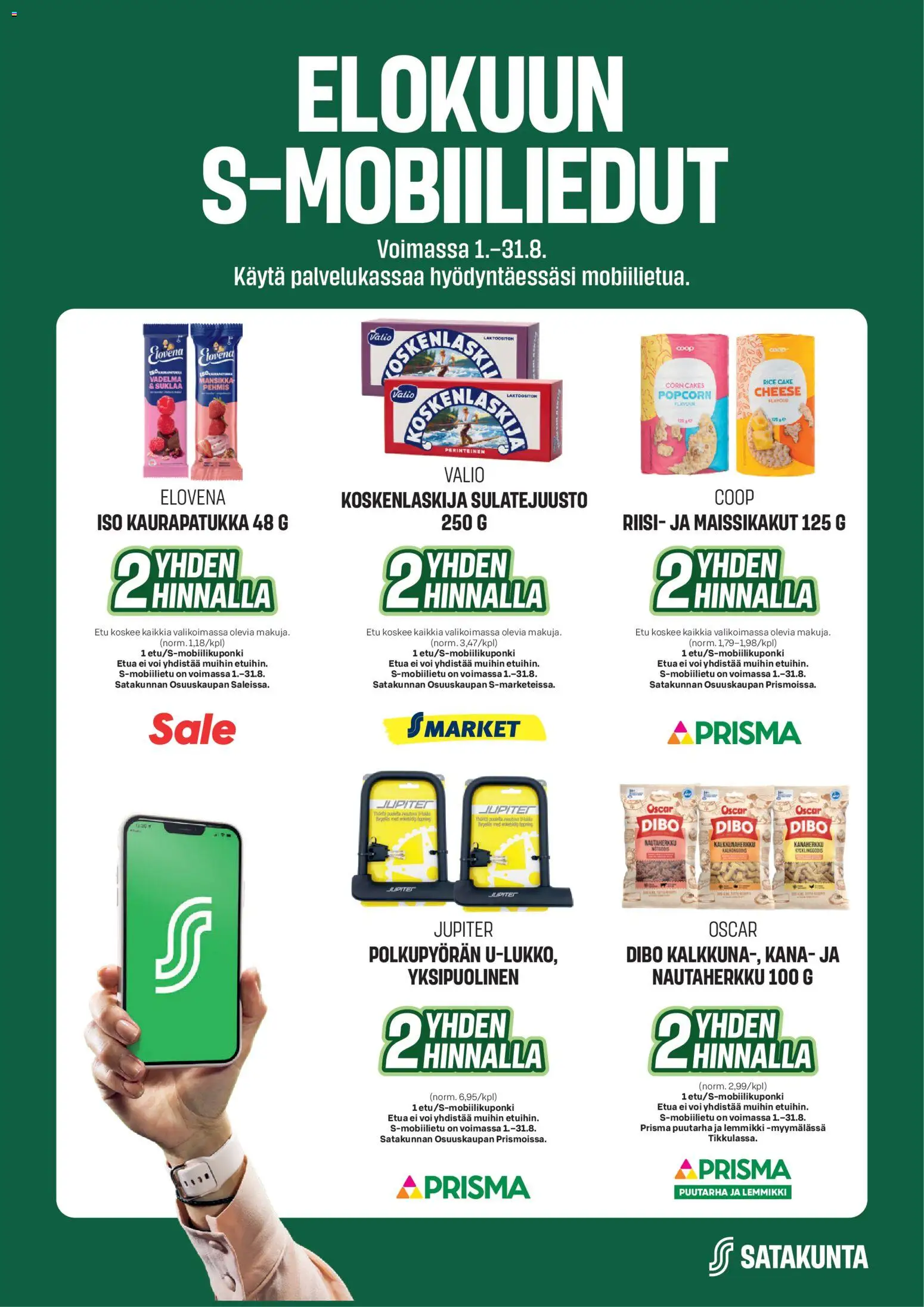 Sale tarjoukset - Elokuun S-mobiilietu – voimassa 01/08/2026 alkaen | Sivu: 1 | Tuotteet: Vadelma, Voi, Suklaa, Riisi