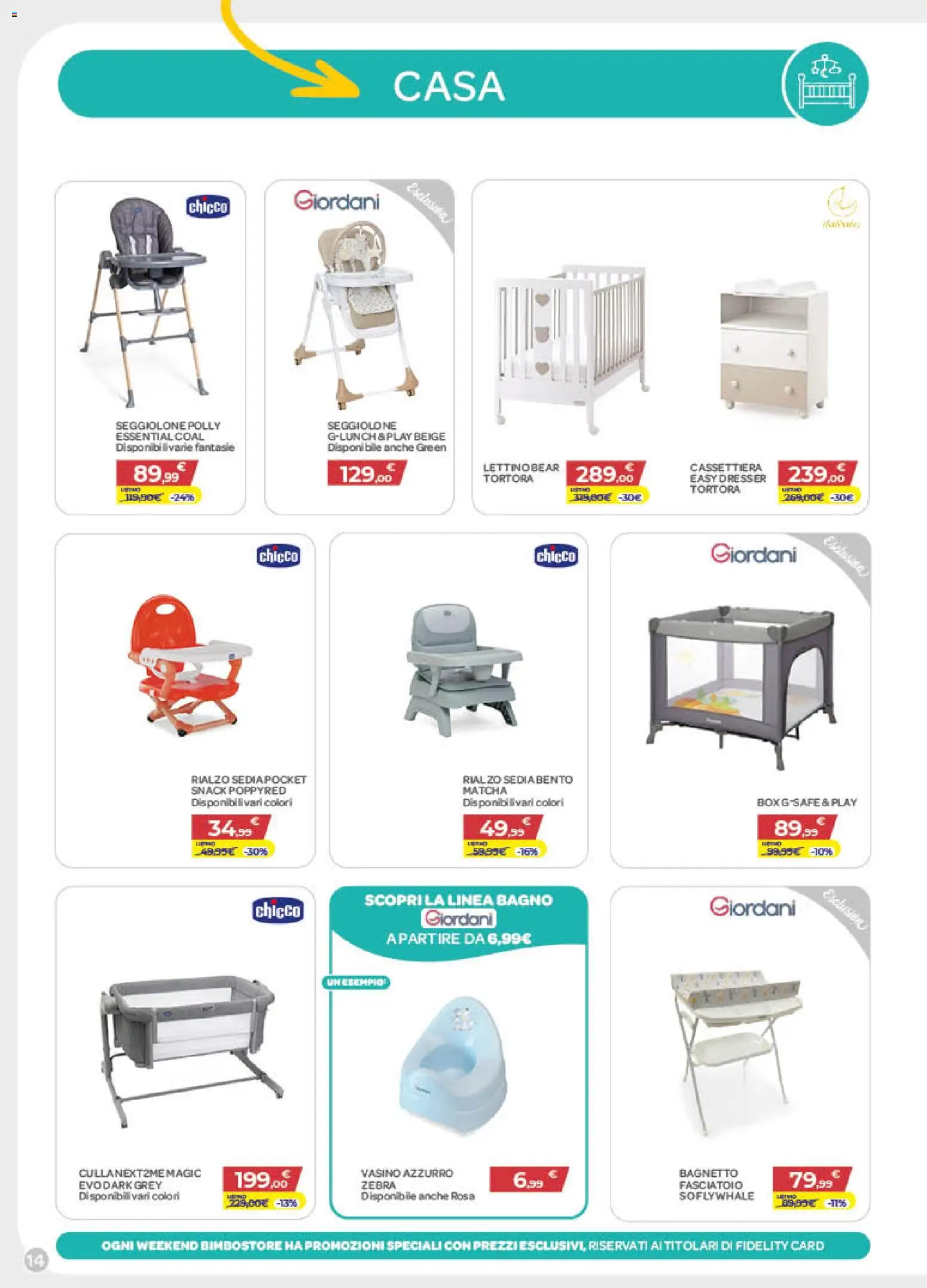 Volantino Bimbo store del 11.06.2026 | Pagina: 14 | Prodotti: Bagnetto, Cassettiera, Fasciatoio, Bagno