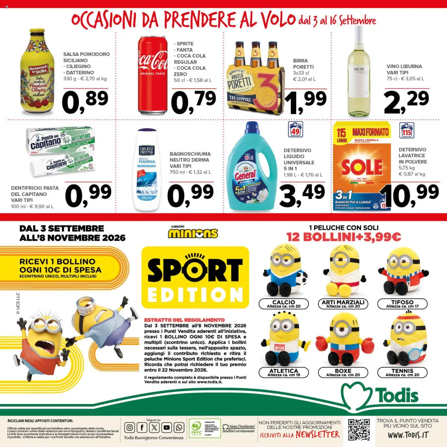 Volantino Todis del 03/09/2026 | Pagina: 20 | Prodotti: Peluche, Pomodoro, Pasta, Fanta