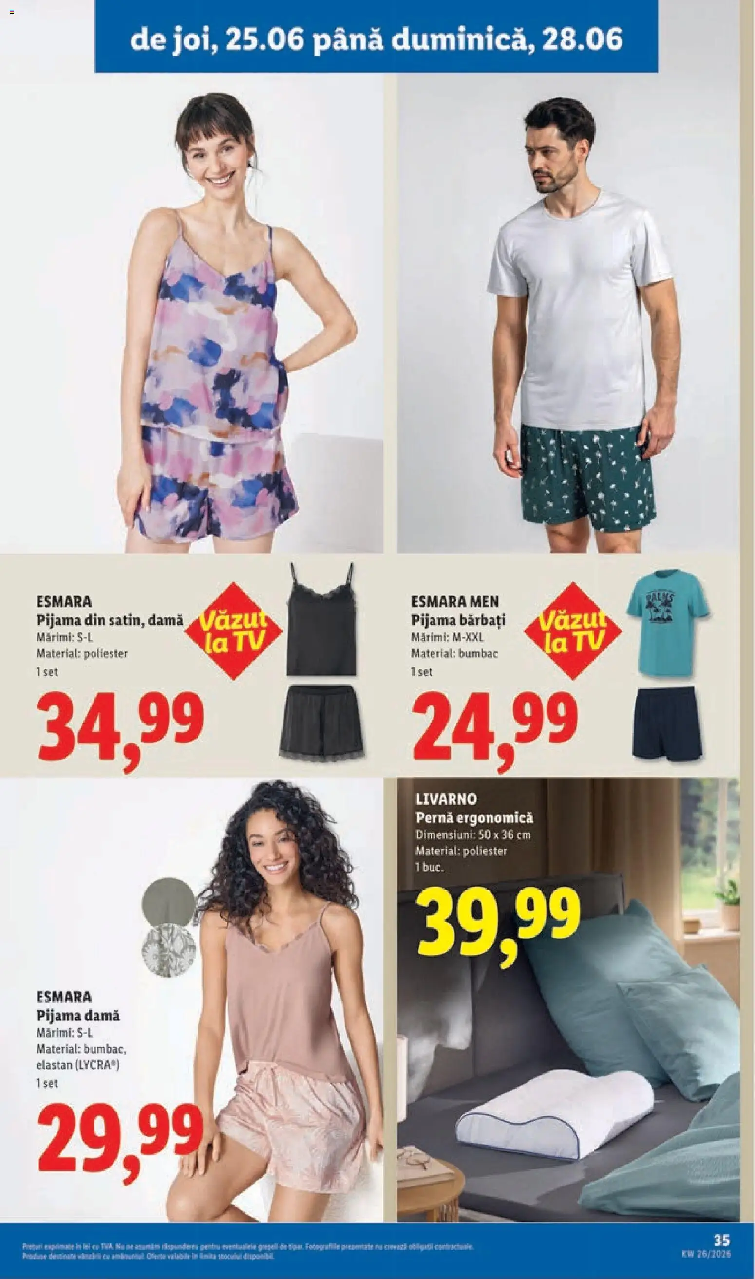 Noul catalog Lidl – valabil de la 22.06.2026 | Pagină: 35 | Produse: Pernă, Pijamale