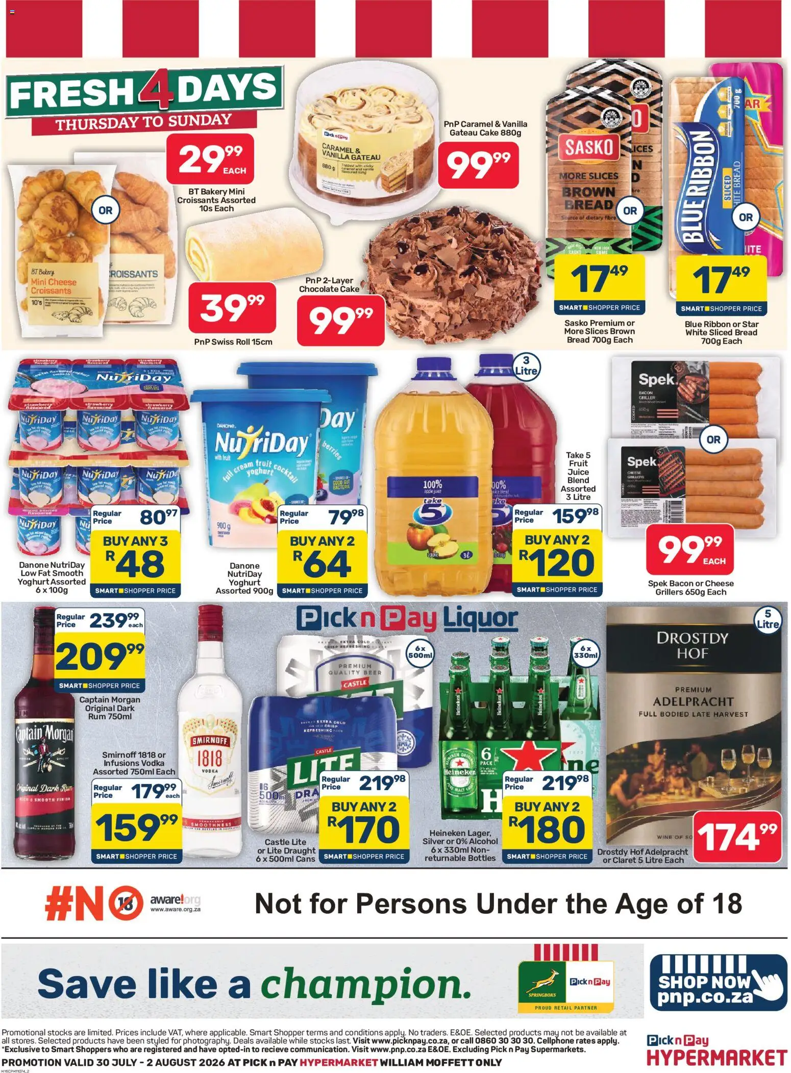 New Pick n Pay catalogue – valid from 30/07/2026 | Page: 2 | Products: Bakery, Bread, Vodka, Fruit