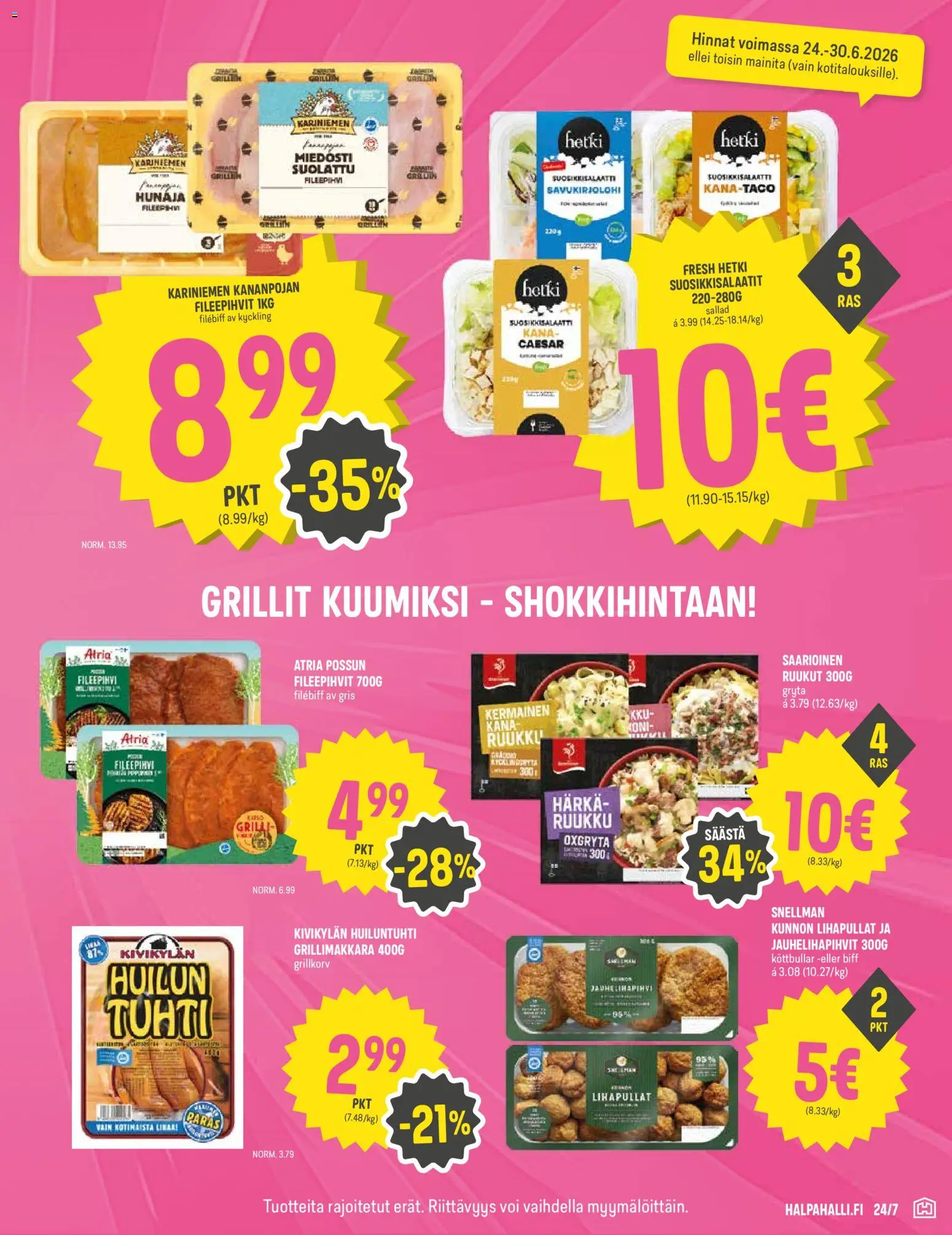 Halpa Halli tarjoukset – voimassa 24/06/2026 alkaen | Sivu: 3 | Tuotteet: Kana, Voi, Grillimakkara, Hunaja