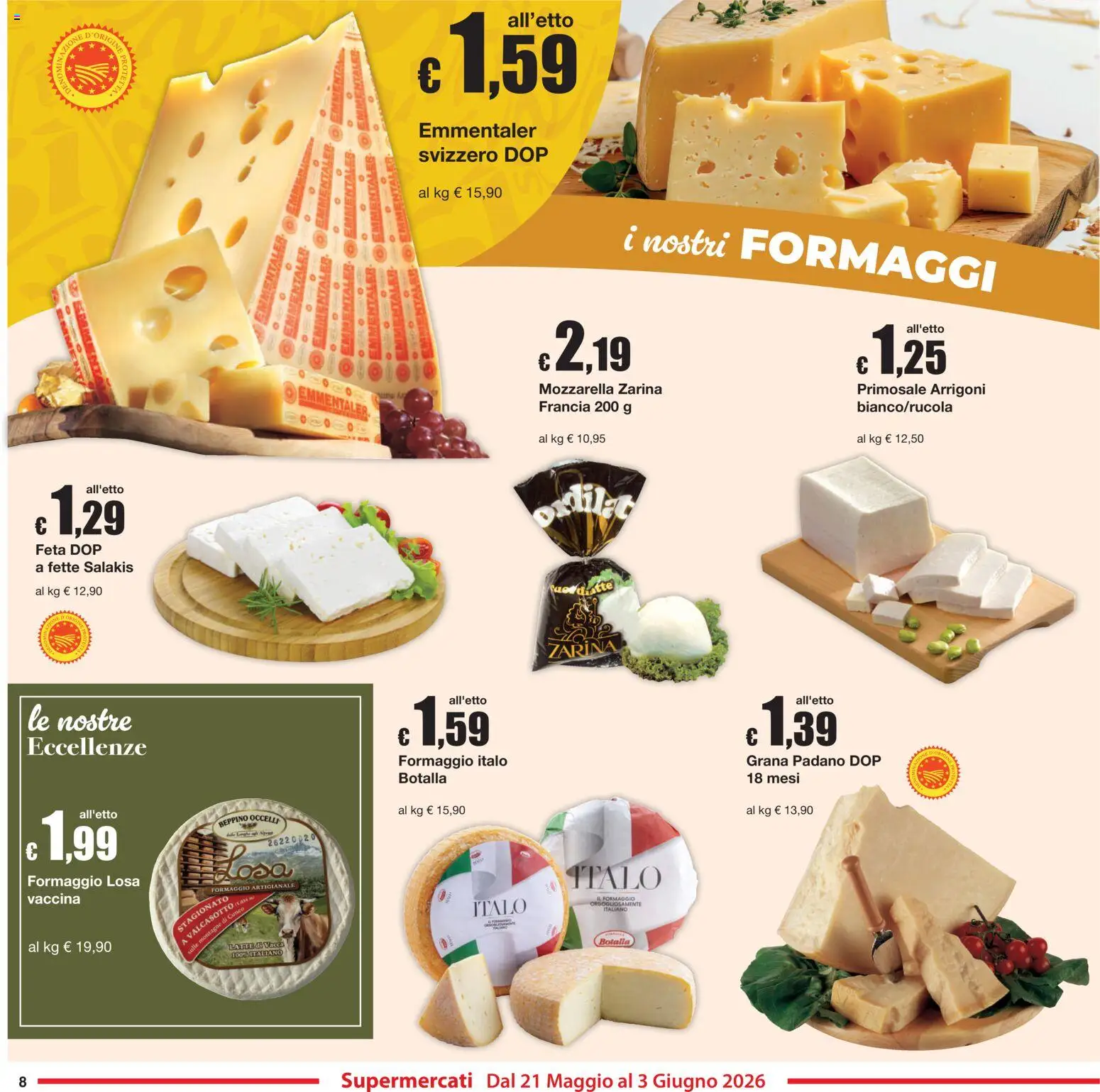 Volantino Sì con Te del 21.05.2026 | Pagina: 8 | Prodotti: Mozzarella, Latte, Formaggio, Feta