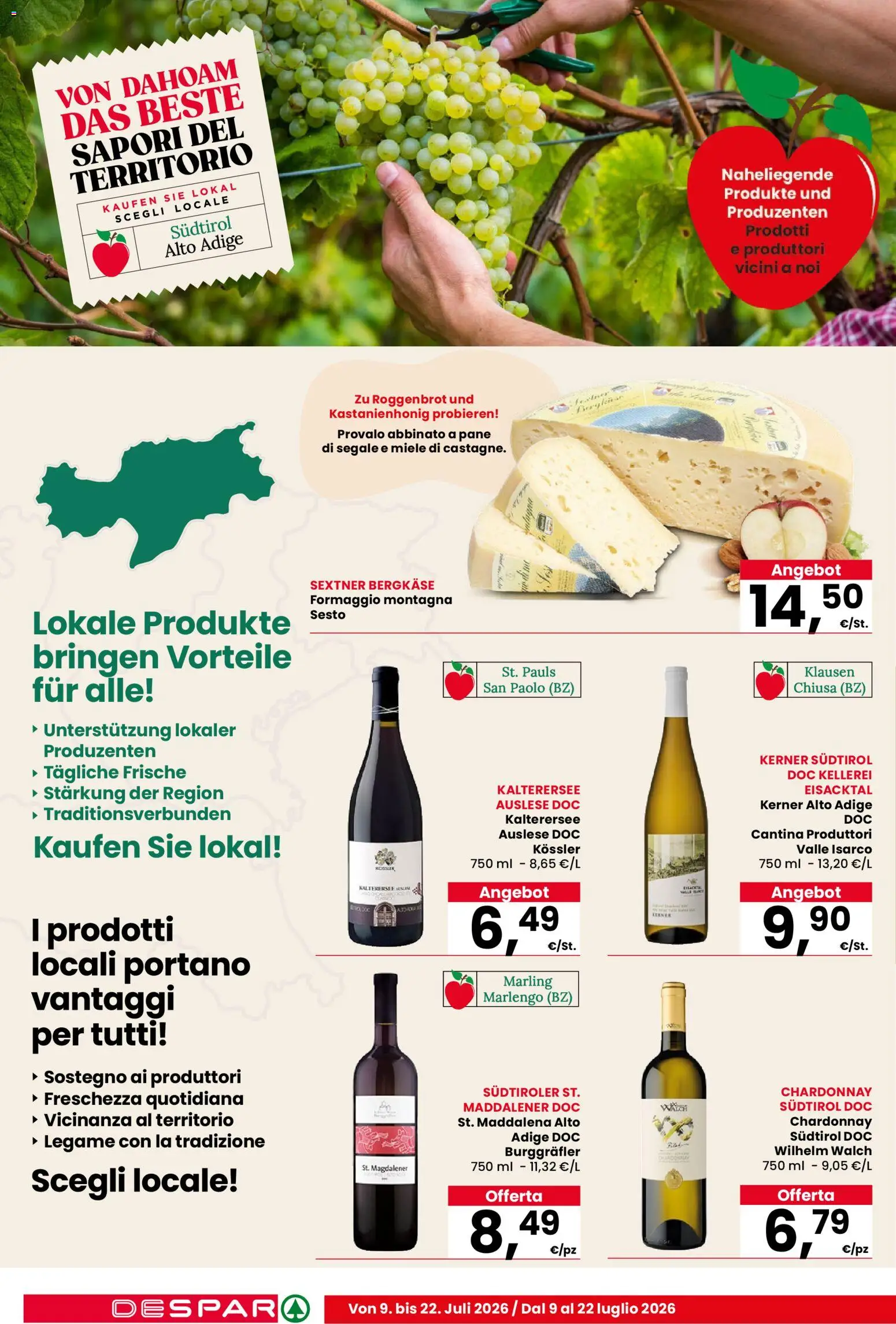 Volantino Despar del 09/07/2026 | Pagina: 8 | Prodotti: Pane, Formaggio, Miele