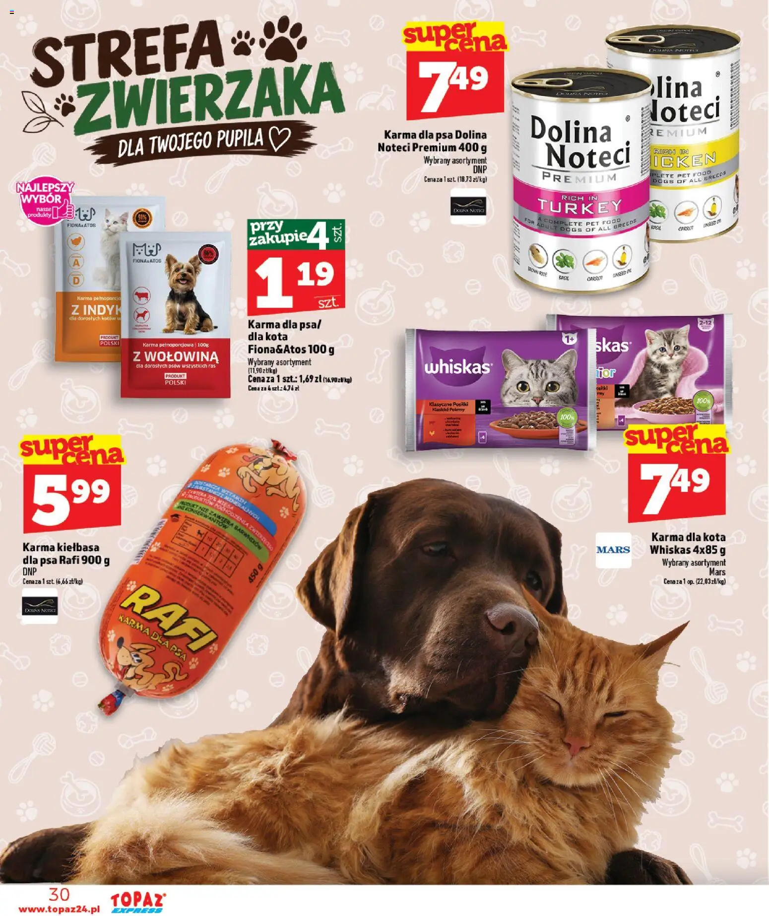 Topaz gazetka - Express od 22.10.2026 | Strona: 30 | Produkty: Kiełbasa, Whiskas, Karma dla psa, Wołowina