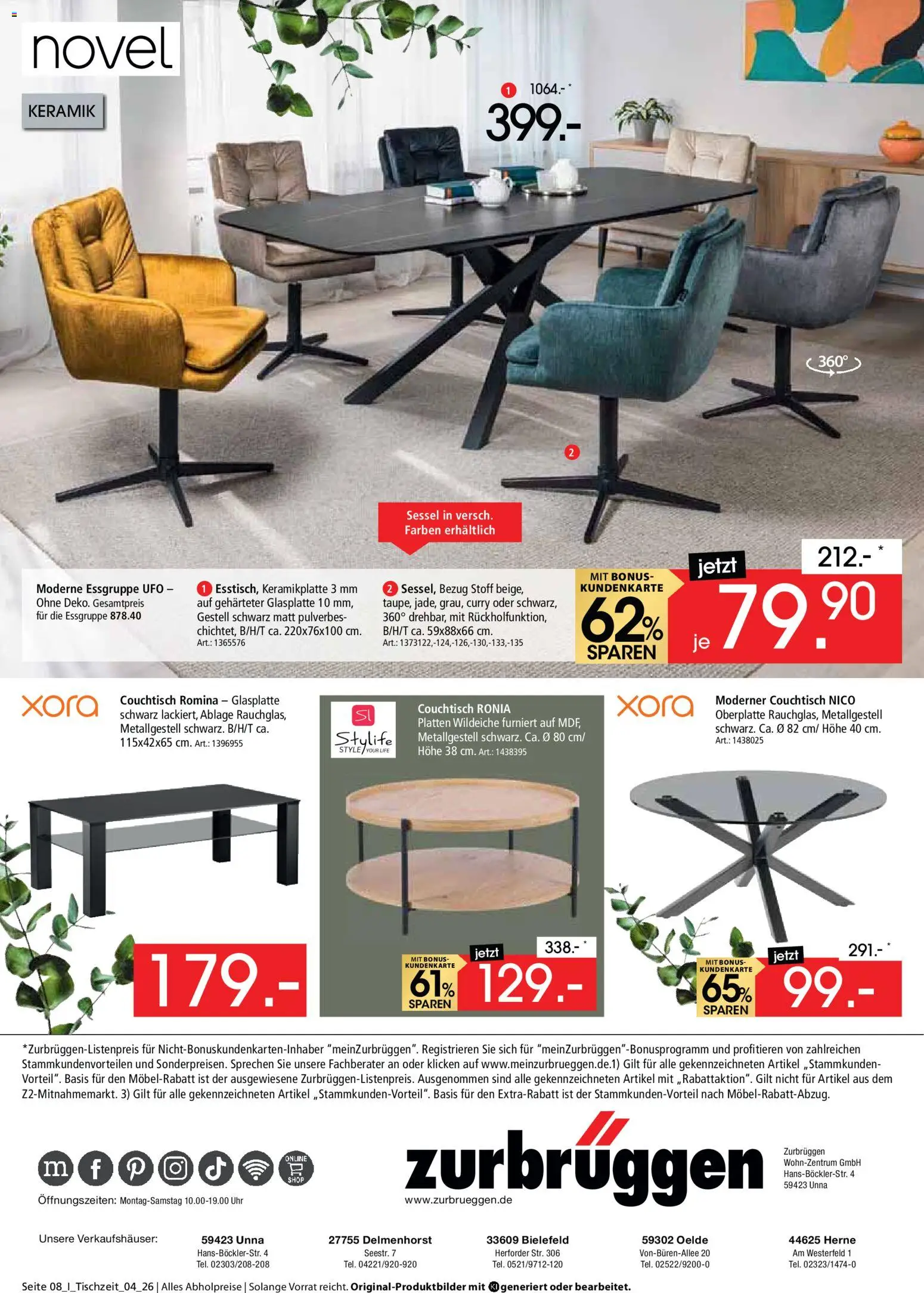 Zurbrüggen Tischzeit – gültig ab 23.10.2026 | Seite: 8 | Produkte: Essgruppe, Sessel, Couchtisch, Uhr