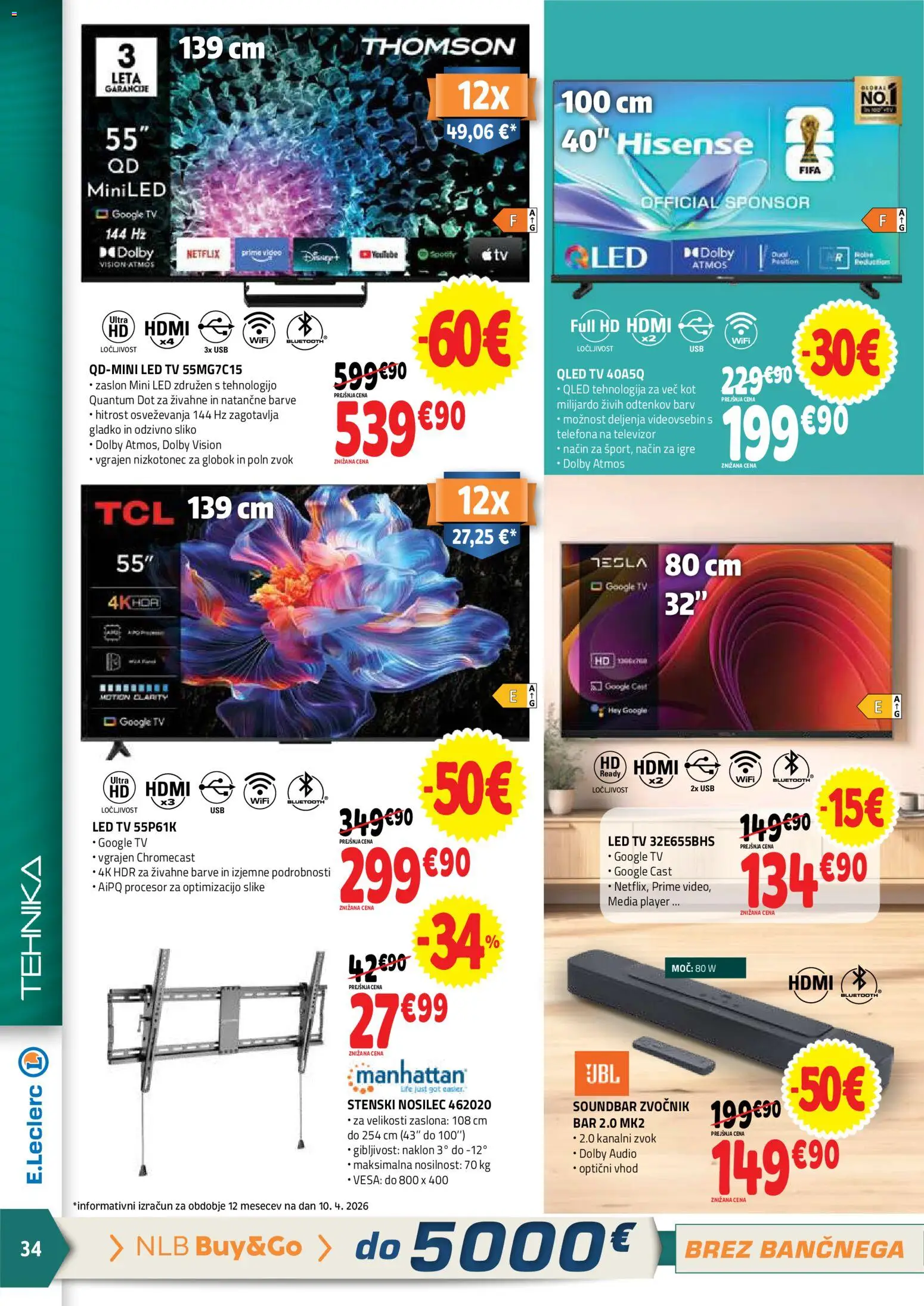 Novi E.leclerc katalog ponudbe – veljaven od 22.04.2026 | Stran: 34 | Izdelki: Audio, Zvocnik, Usb, Led tv