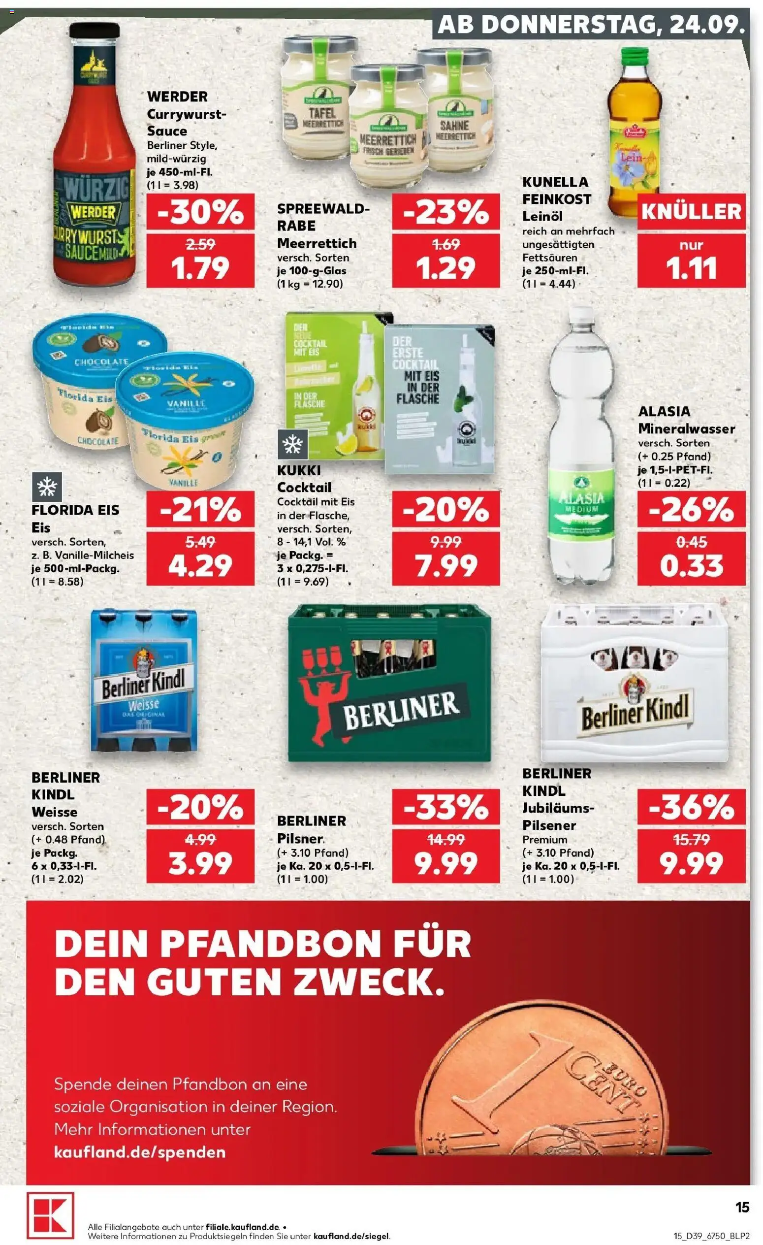Prospekt Kaufland ab 21.09.2026 » Angebote Online zum Blättern | Seite: 18 | Produkte: Berliner, Leinöl, Mineralwasser, Vanille