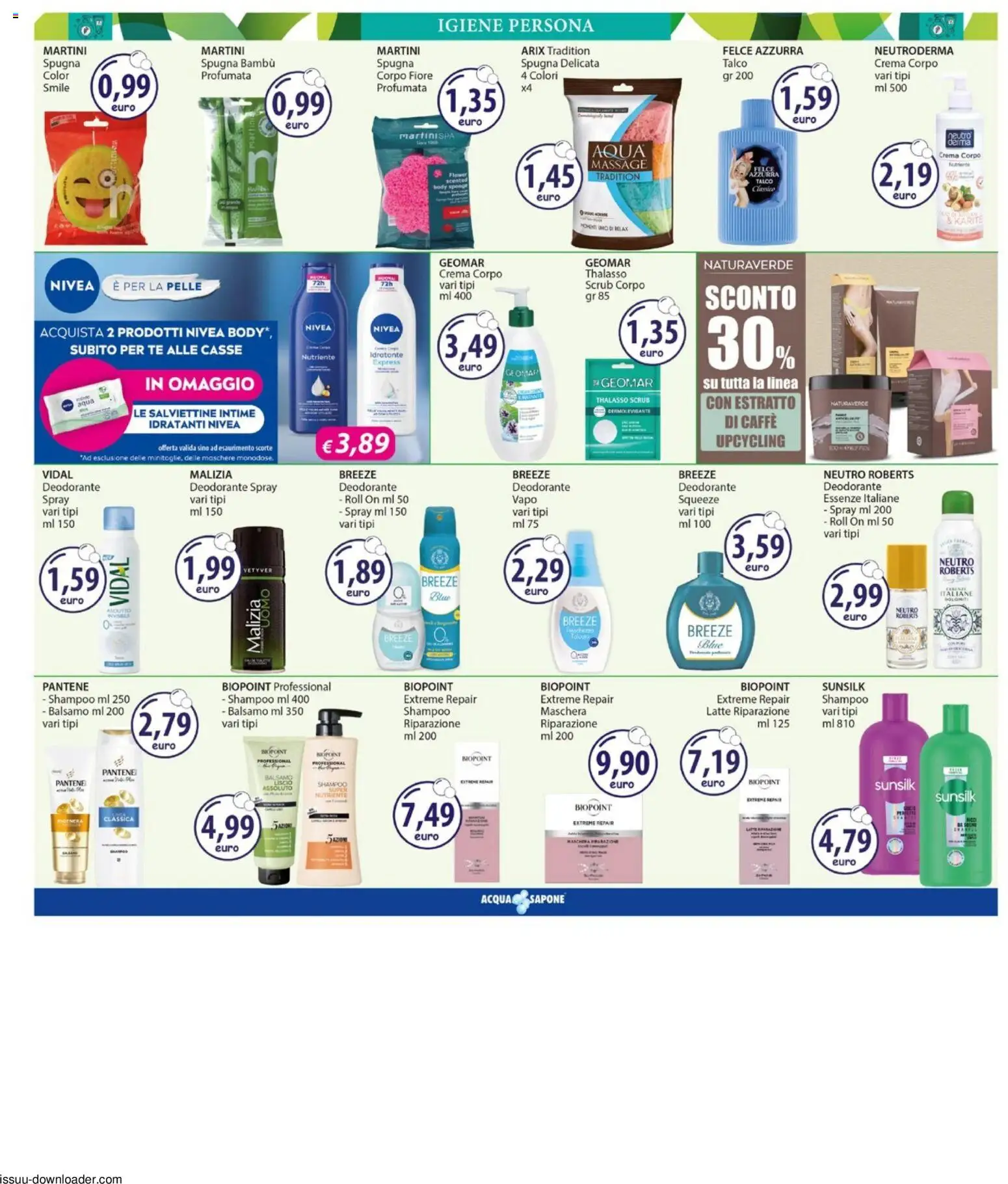 Volantino Acqua e Sapone del 15.06.2026 | Pagina: 6 | Prodotti: Spugna, Crema, Sapone, Talco