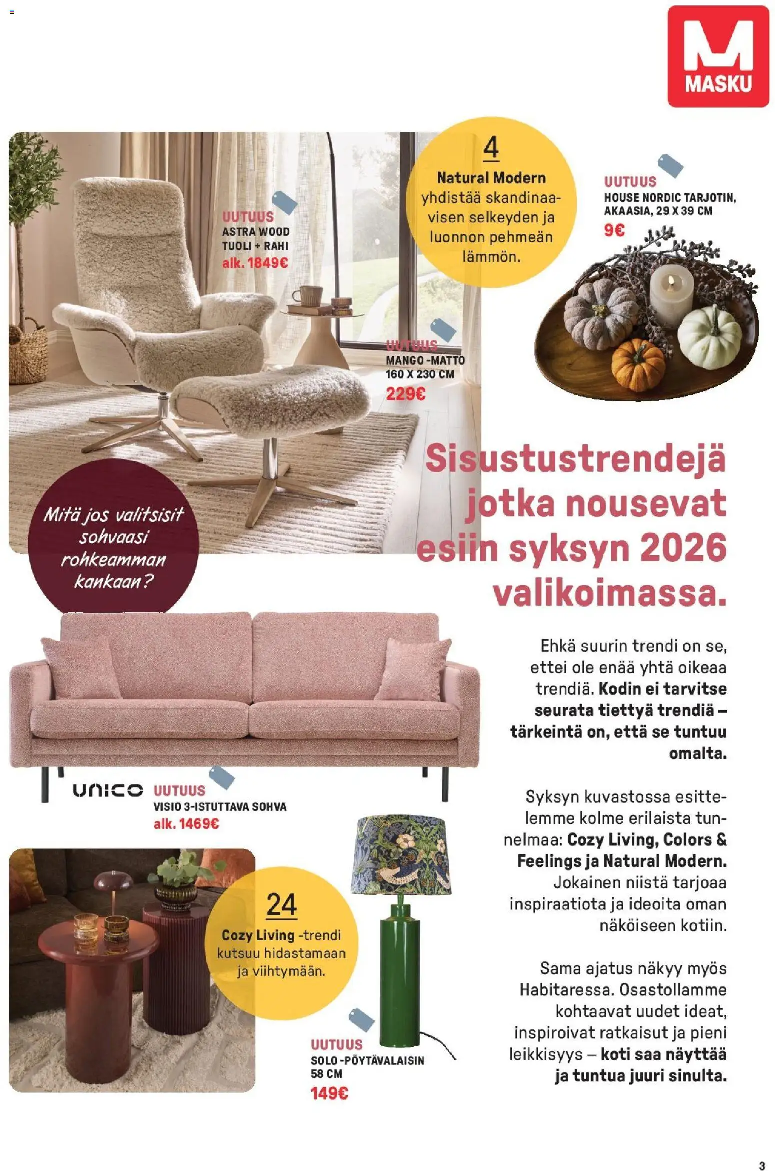 Masku tarjoukset – voimassa 01/09/2026 alkaen | Sivu: 3 | Tuotteet: Rahi, Mango, Sohva, Tuoli