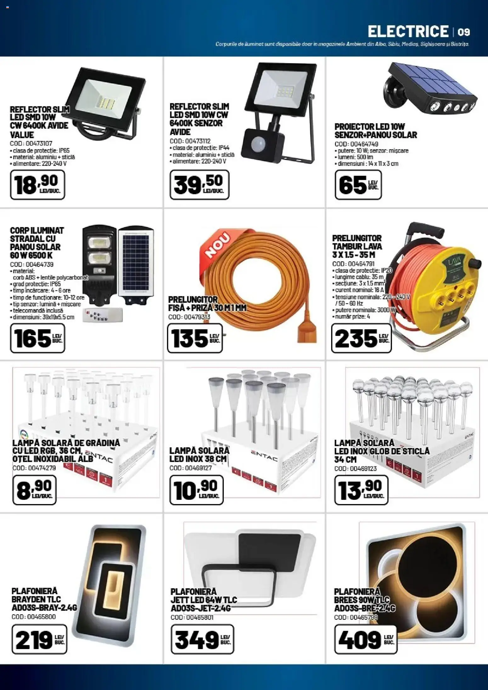 Noul catalog Ambient – valabil de la 16.04.2026 | Pagină: 9 | Produse: Tavuk suyu, Plafonieră, Lampă, Panou solar
