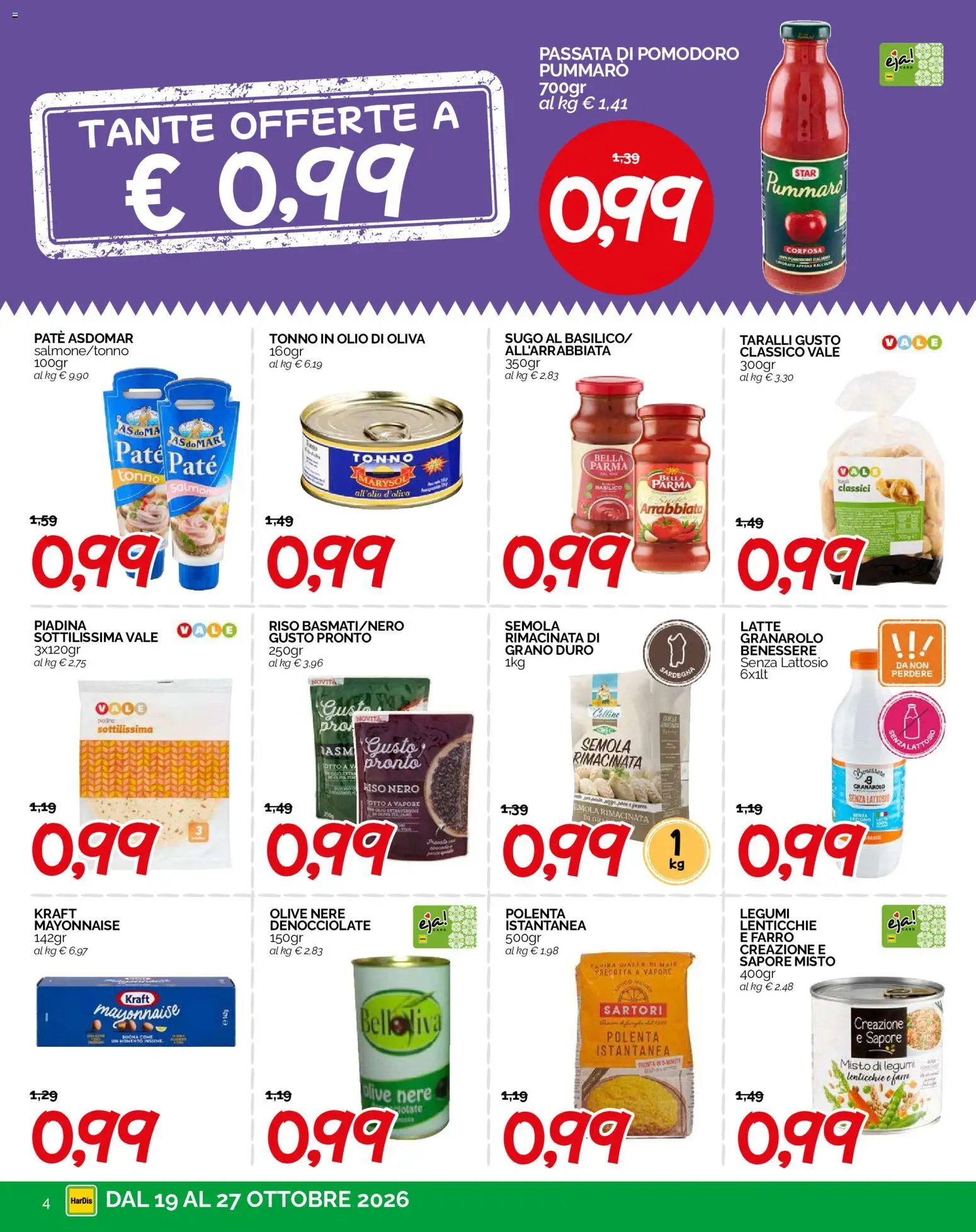 Volantino HarDis del 19/10/2026 | Pagina: 4 | Prodotti: Riso, Passata di pomodoro, Mais, Farro