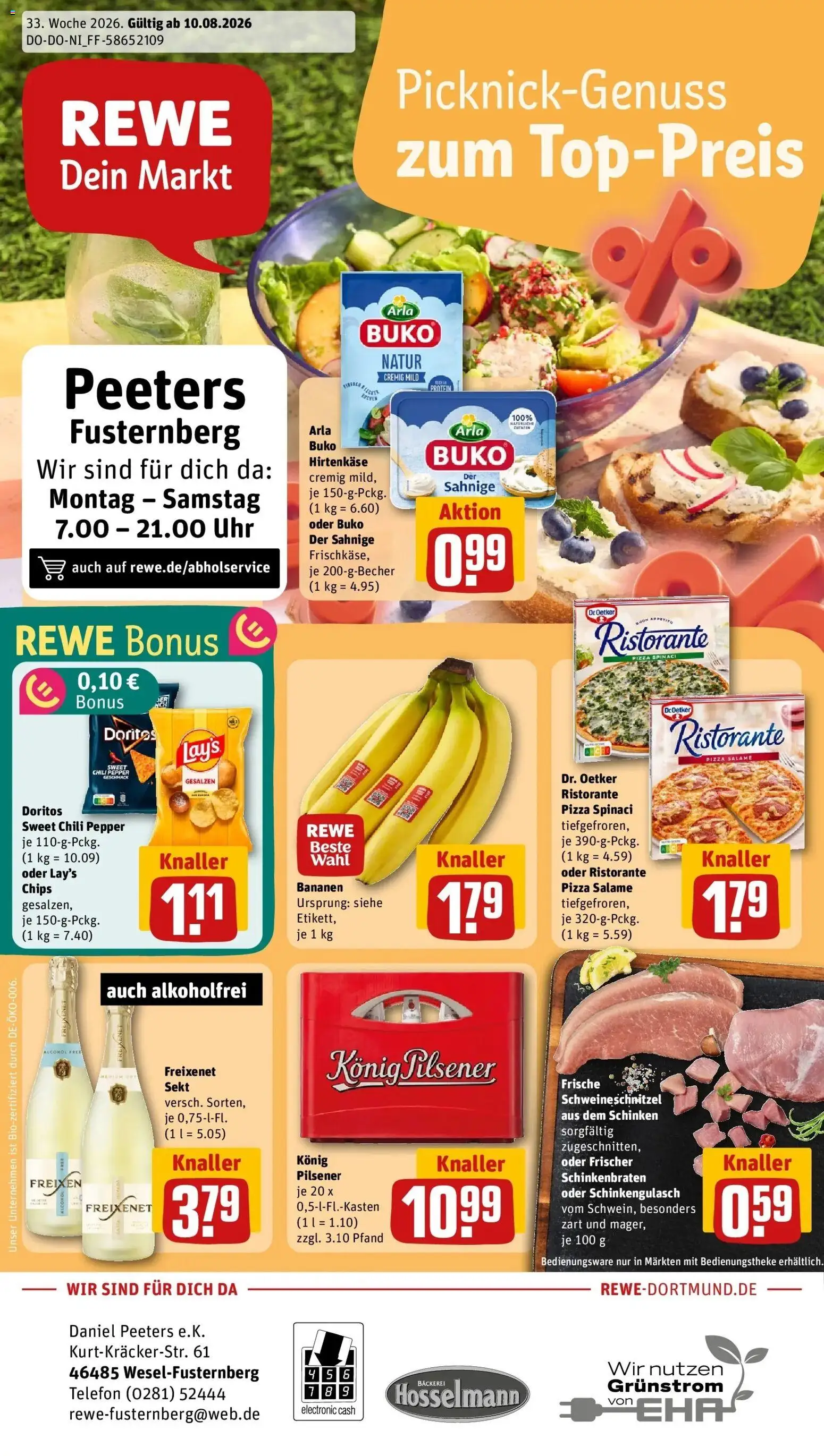 Rewe Prospekt Wesel – gültig ab 10.08.2026 | Seite: 1 | Produkte: Sekt, Bananen, Chili, Pizza