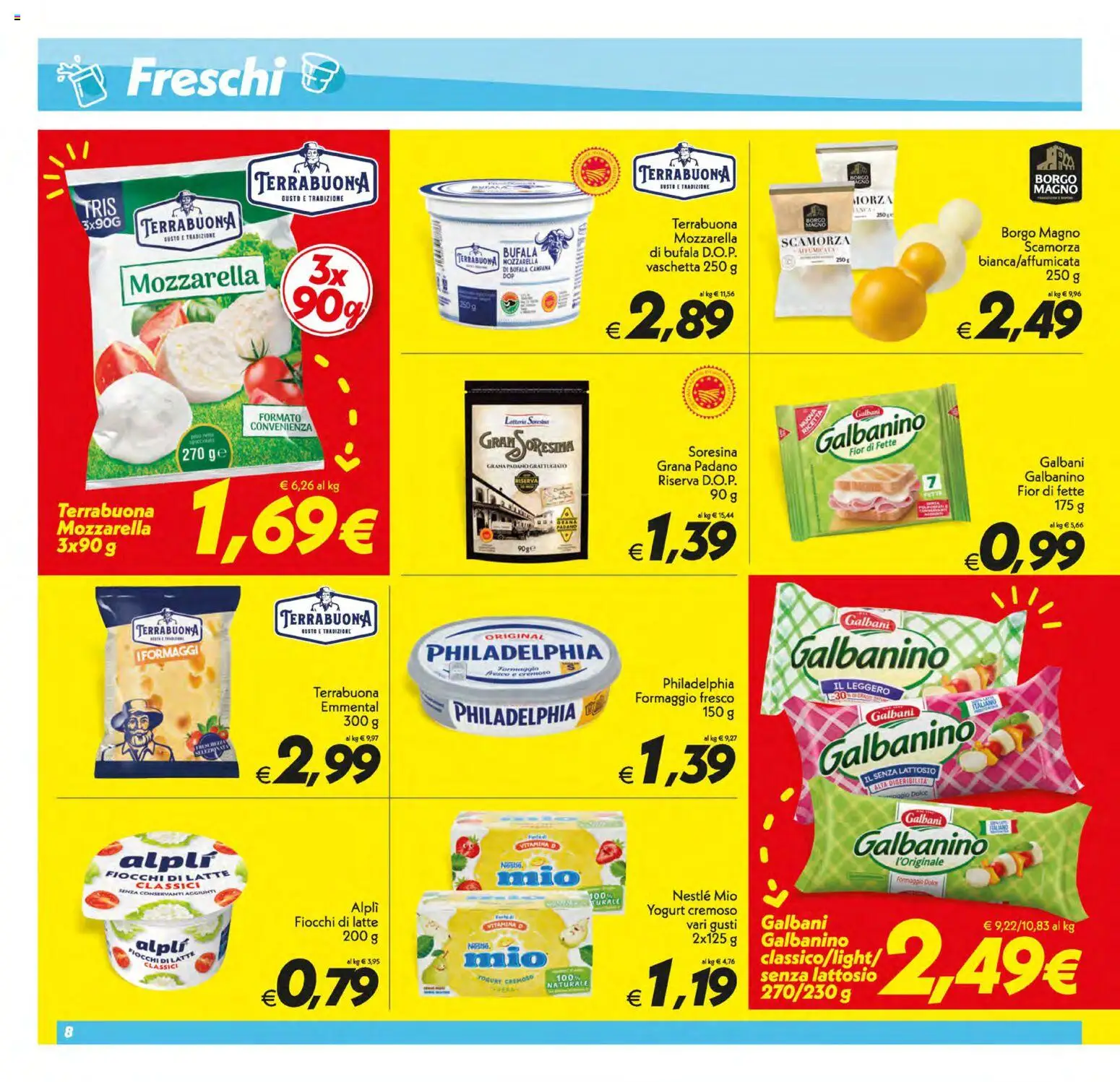 Volantino SuperConveniente del 21/07/2026 | Pagina: 8 | Prodotti: Fiocchi, Mozzarella, Formaggio, Grana Padano