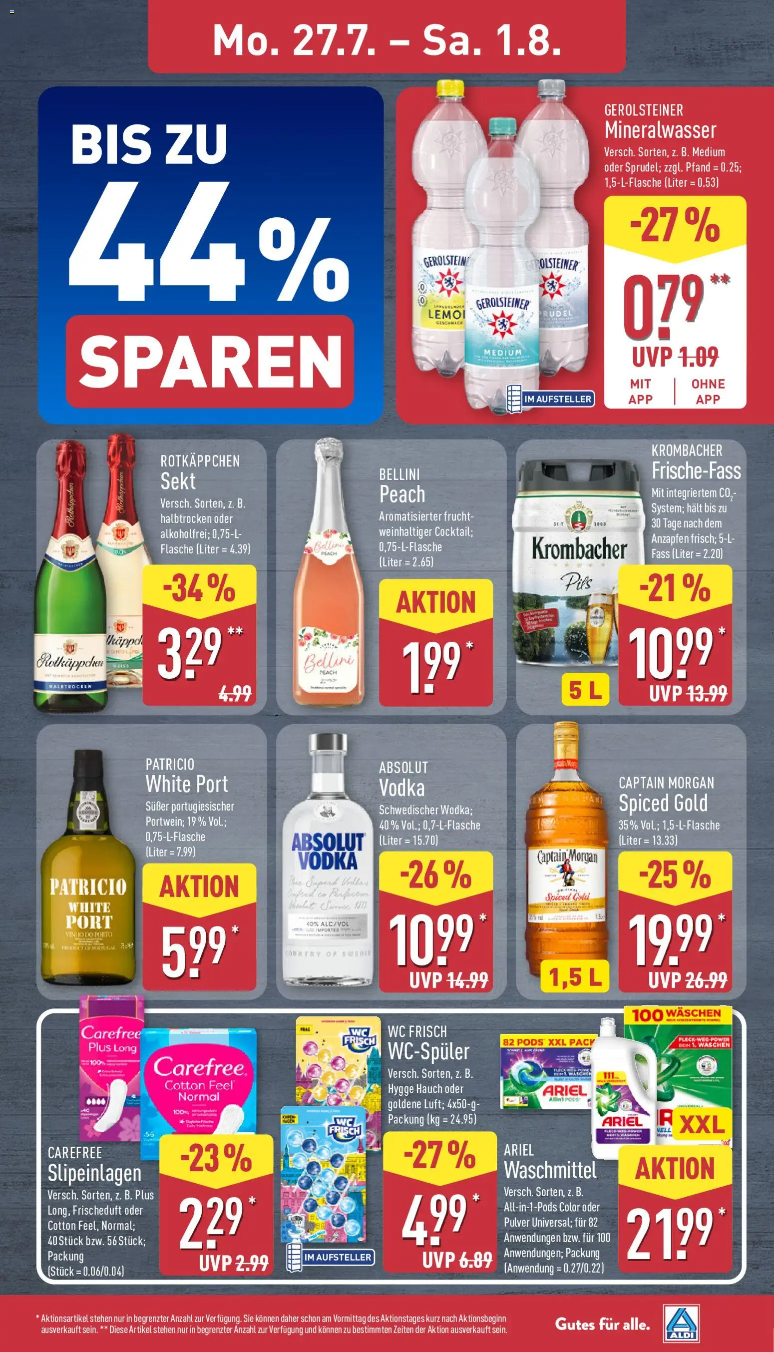 Aldi Prospekt – gültig ab 27.07.2026 | Seite: 9 | Produkte: Rotkappchen sekt, Sekt, Krombacher, Captain morgan