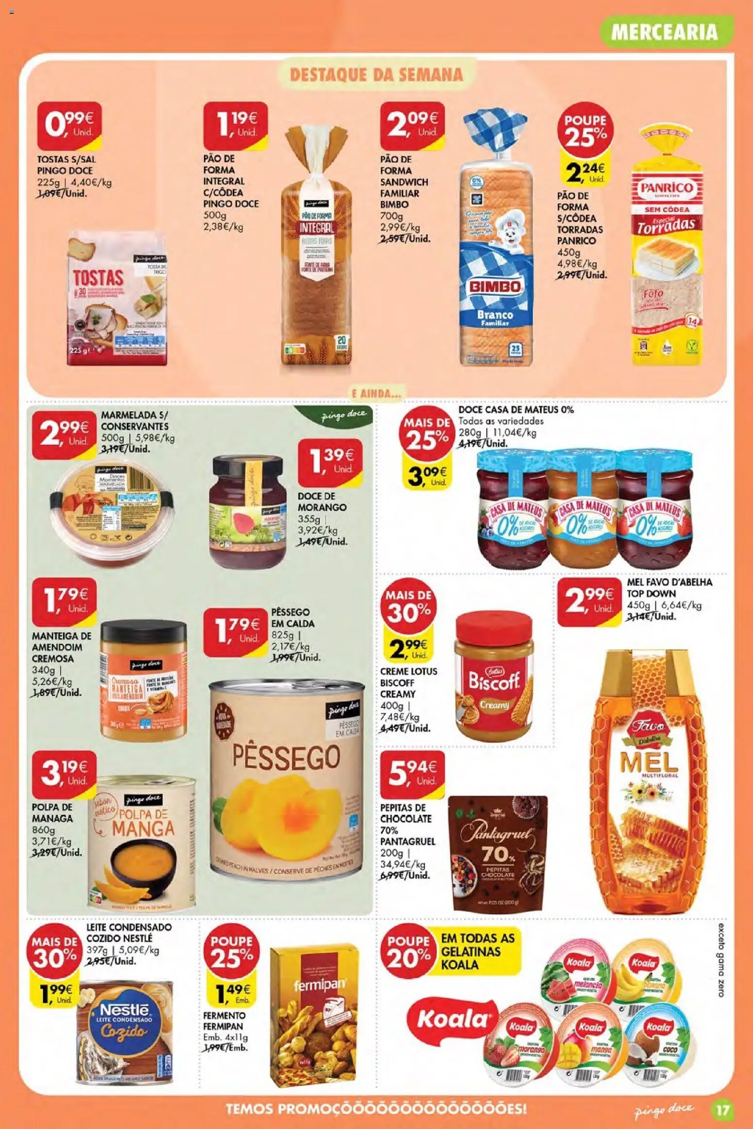 Pingo Doce Poupe Esta Semana Madeira │ válido de 11.06.2026 | Página: 17 | Produtos: Manteiga de amendoim, Pão de forma, Leite, Mel