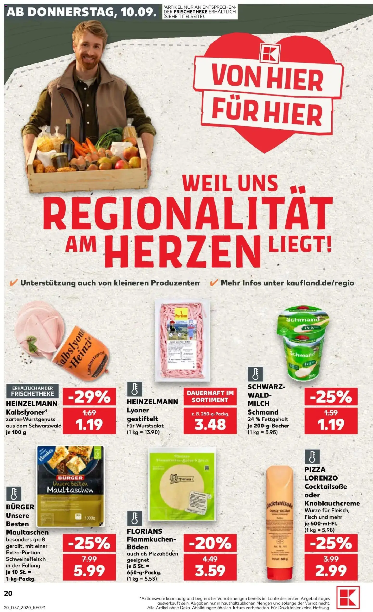 Prospekt Kaufland ab 10.09.2026 » Angebote Online zum Blättern | Seite: 20 | Produkte: Milch, Burger, Pizza, Fleisch