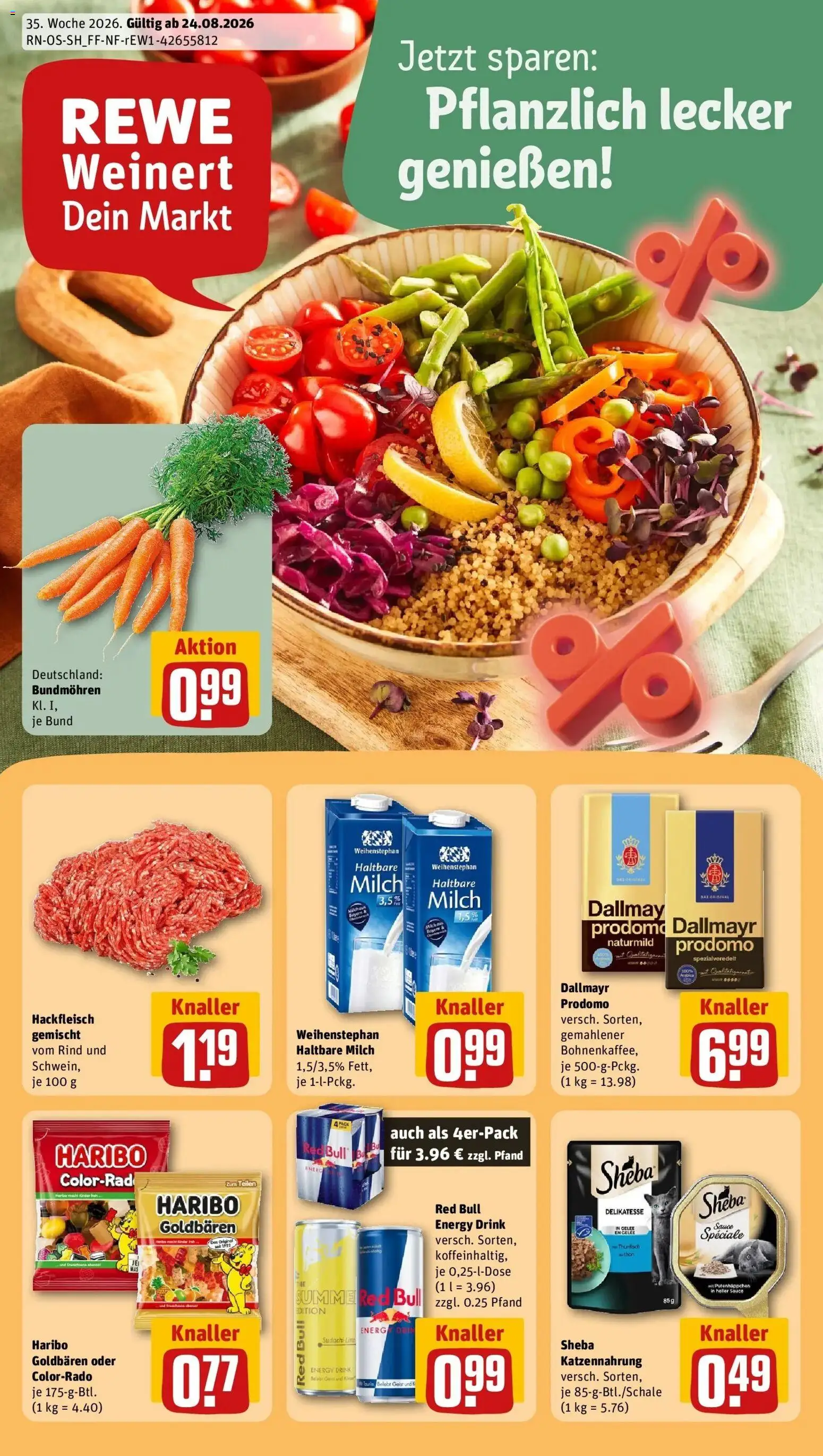 REWE Prospekt ab 24.08.2026 zum Blättern » Angebote | Seite: 1 | Produkte: Haribo, Milch, Haltbare milch, Dallmayr