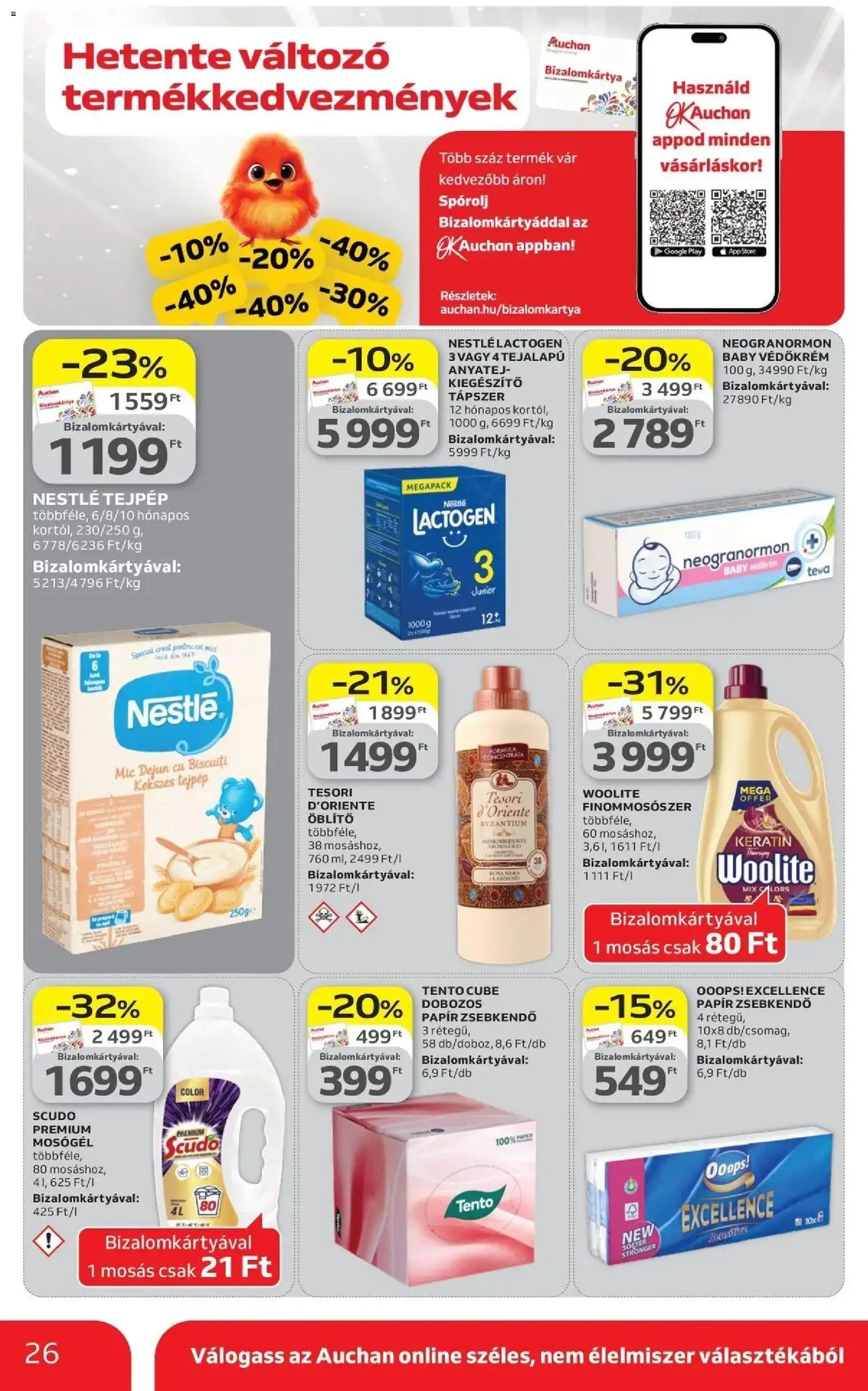 Auchan akciós ujság - amely érvényes a következő dátumtól: 09.04.2026 | Oldal: 26 | Termékek: Mosógél, Öblítő
