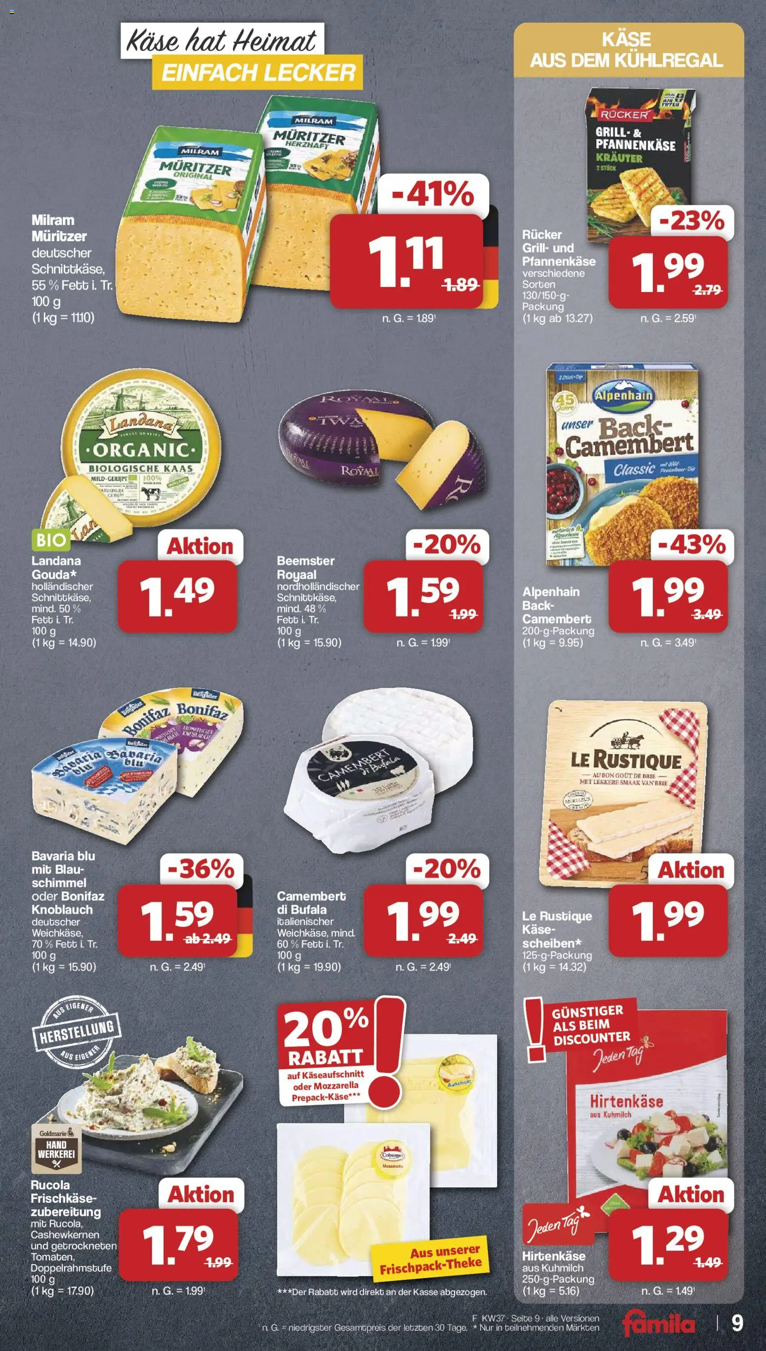 Famila Nordwest Prospekt – gültig ab 07.09.2026 | Seite: 9 | Produkte: Grill, Käse, Rucola, Milram