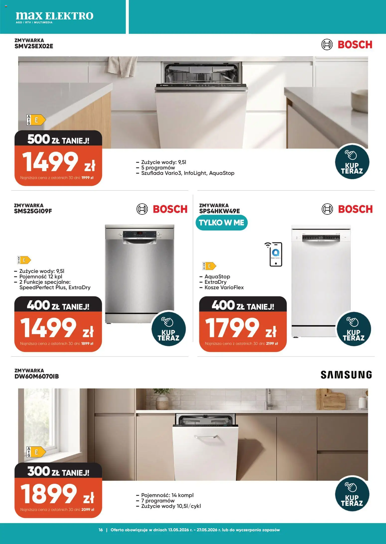 Max elektro gazetka od 13.05.2026 | Strona: 16 | Produkty: Zmywarka