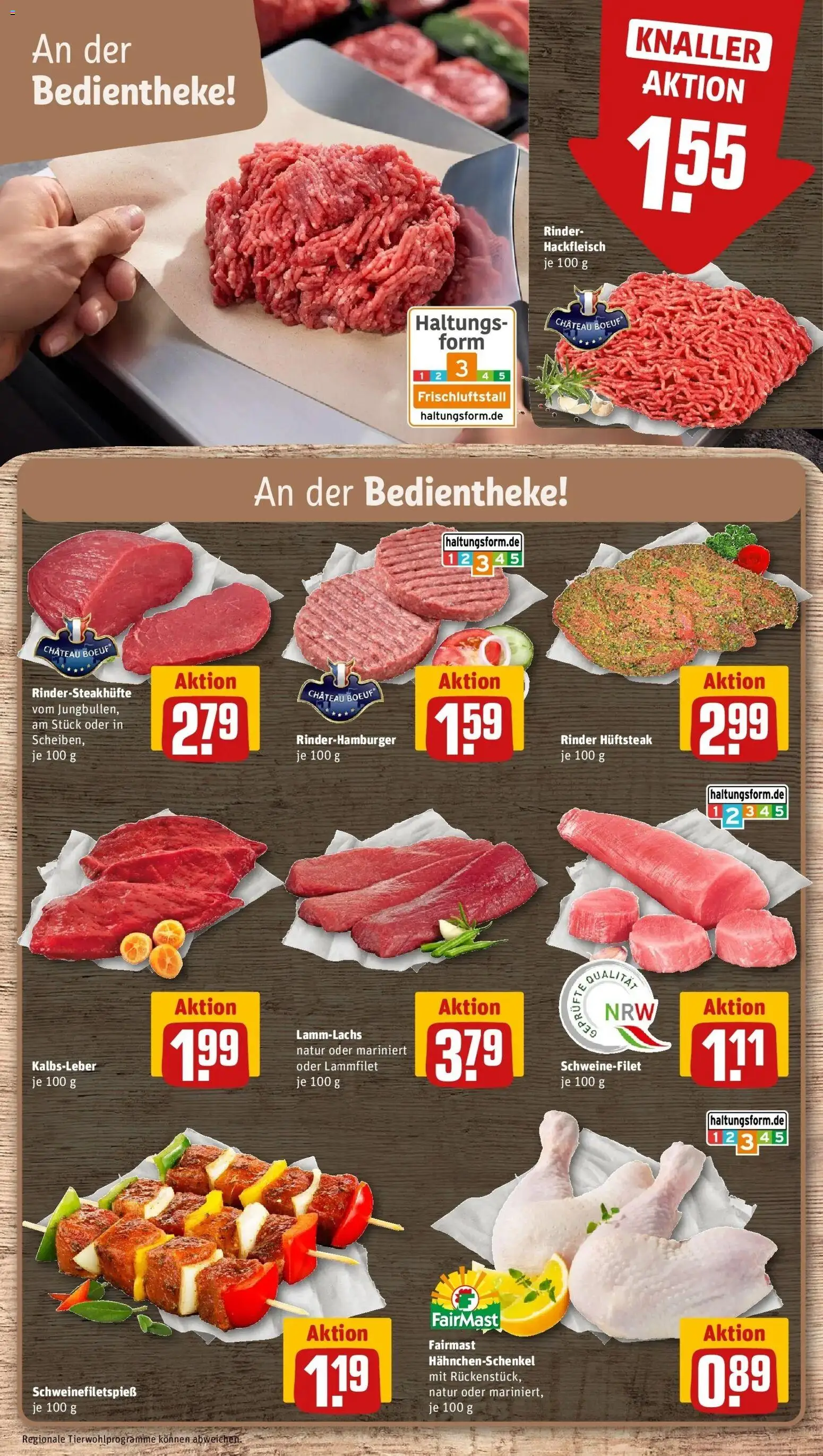 REWE Prospekt ab 03.08.2026 zum Blättern » Angebote | Seite: 8 | Produkte: Hahnchenschenkel, Kalbsleber, Schweinefilet, Hackfleisch
