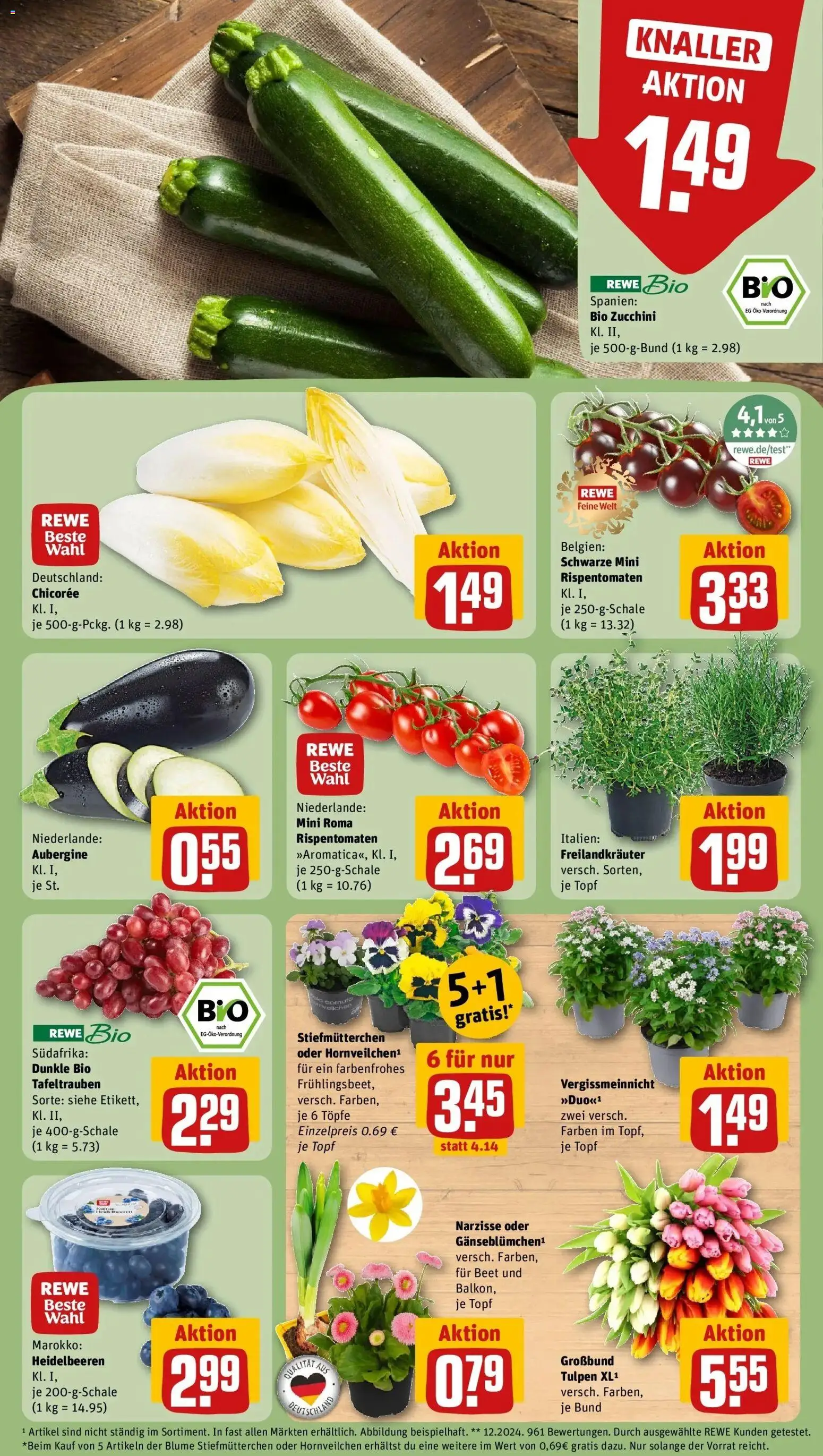 Rewe Prospekt Klein Nordende	 – gültig ab 15.03.2026 | Seite: 9 | Produkte: Stiefmutterchen, Heidelbeeren, Aubergine, Zucchini