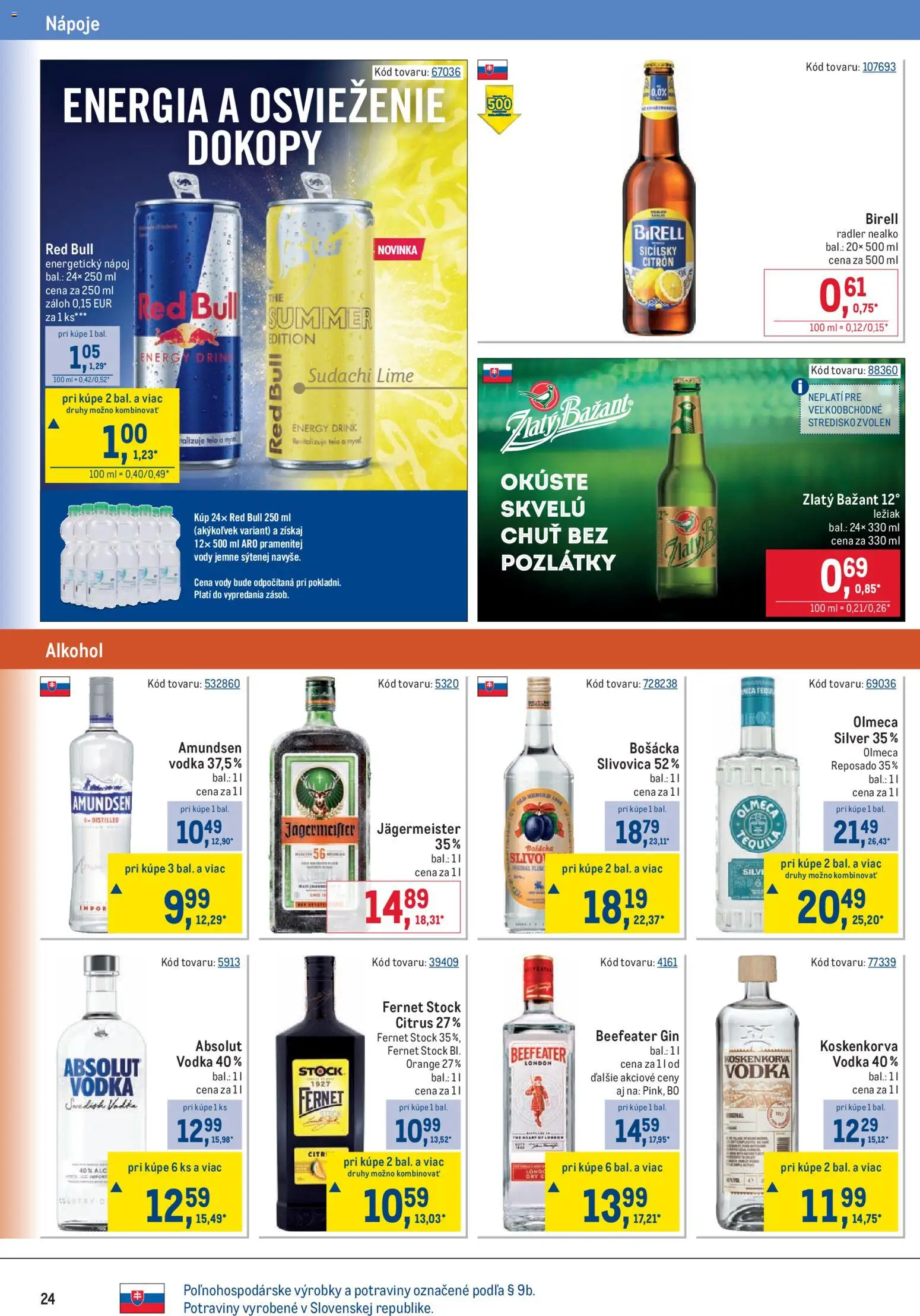 Nové Metro akcie – leták je platný od 15.07.2026 | Strana: 24 | Produkty: Jägermeister, Bošácka slivovica, Radler, Gin
